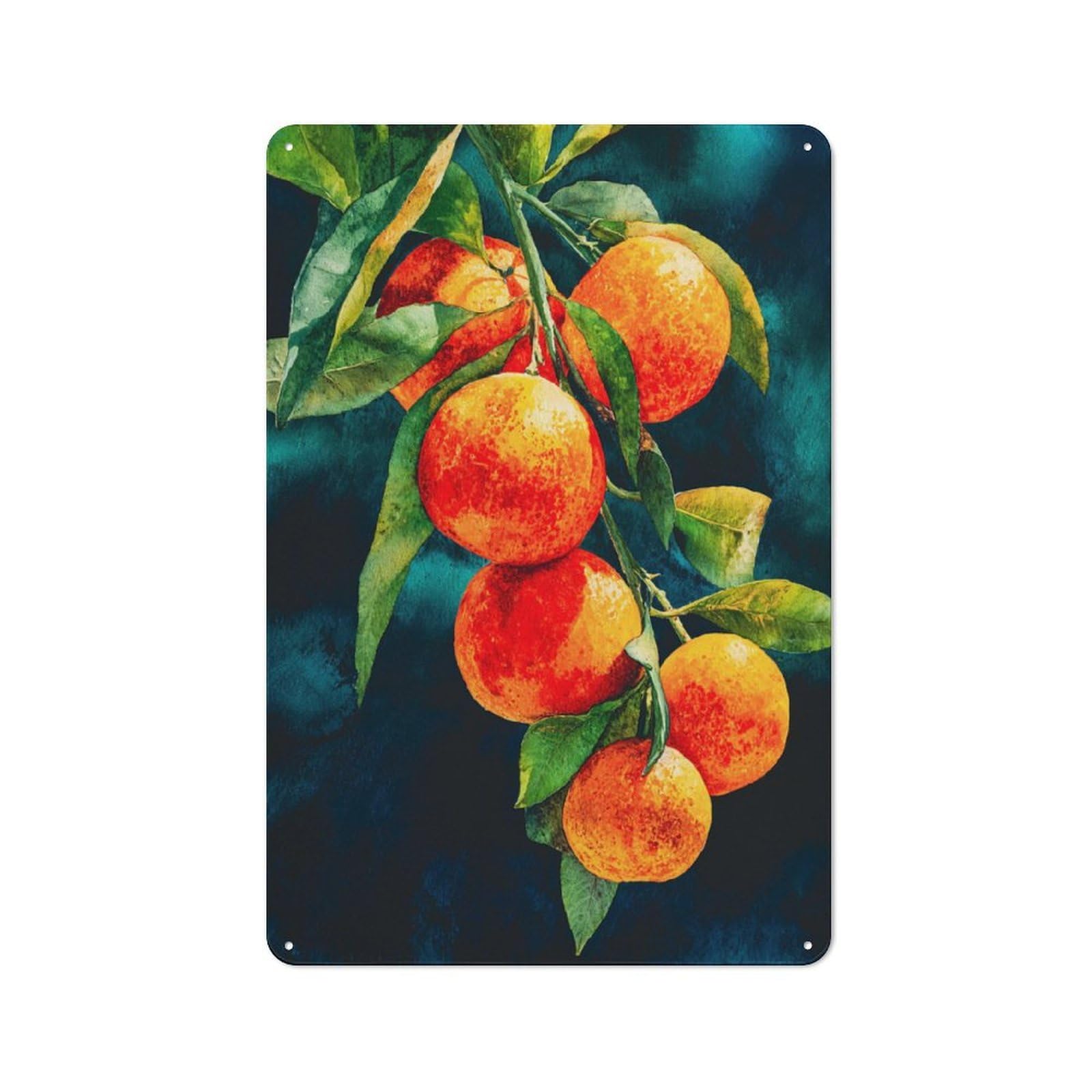 Vibrant Oranges on Branch Watercolor Art Vintage Tin Sign 30x20cm for Café Or Restaurant, for Café Owners And Decorators, for Retro Home Interiors