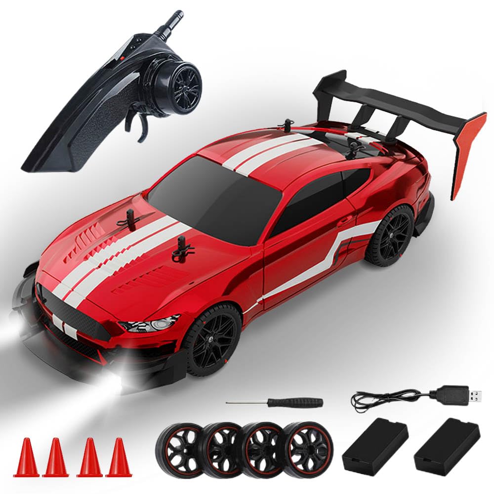 Dodoore 1:14 Scale RC Drift Car, 40KM/H Infinitely Variable Speed Racing Car with LED Lights and Drifting Racing Tires, 30mins Fun Time, 2.4GHz 4WD Fast RC Cars Toy Gifts for Kids Adults