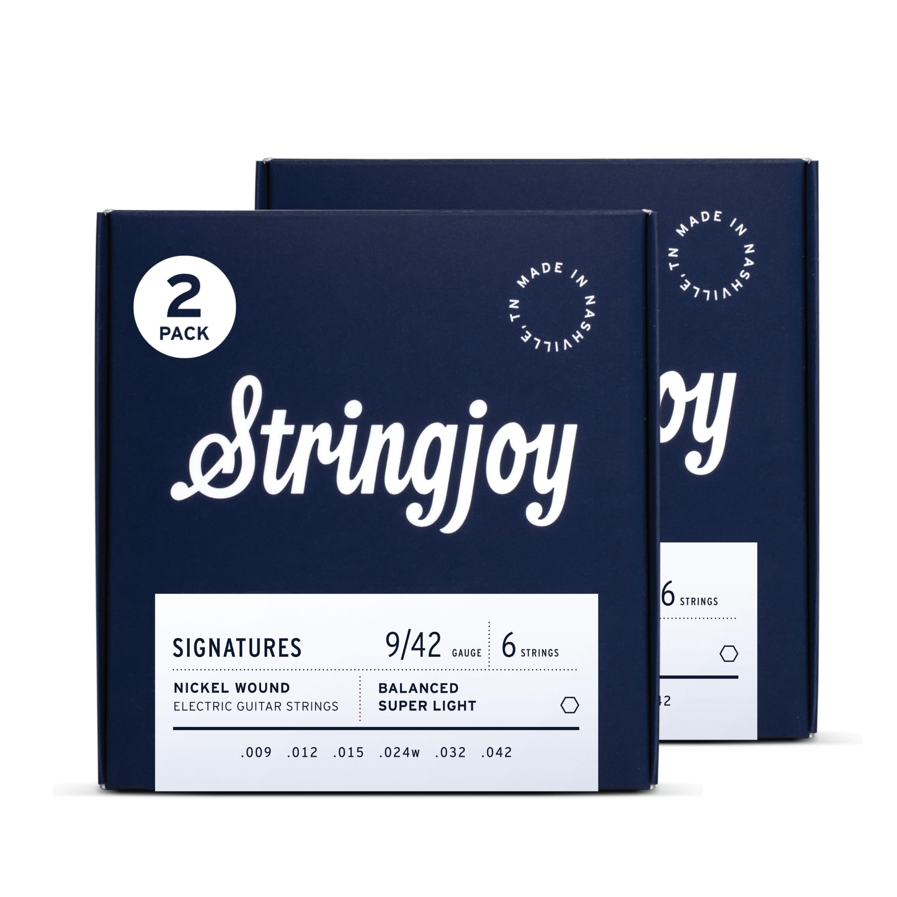 Stringjoy Signatures 9-42 Super Light Gauge – Nickel Wound Electric Guitar Strings - Balanced Tension for Exceptional Playability and Incredible Tone, Electric 6 String Set, 2-Pack