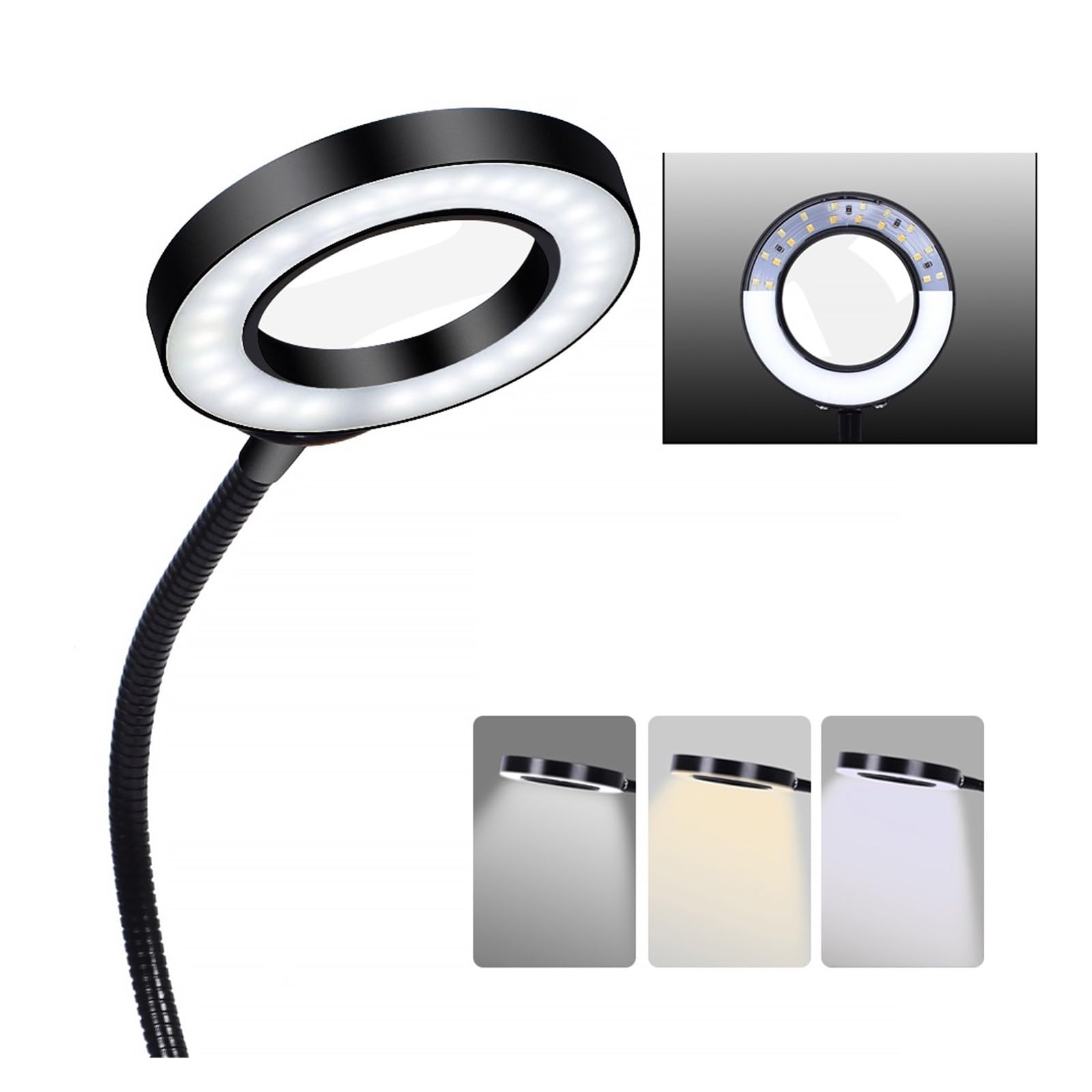 LEAHY La troisième Main Support de Fer à souder USB LED lumières 3X loupe 6 pièces Bras Flexibles Station de soudage troisième Main Outil de soudage (Color : SN6AR-USB, Size : 3X_55MM)