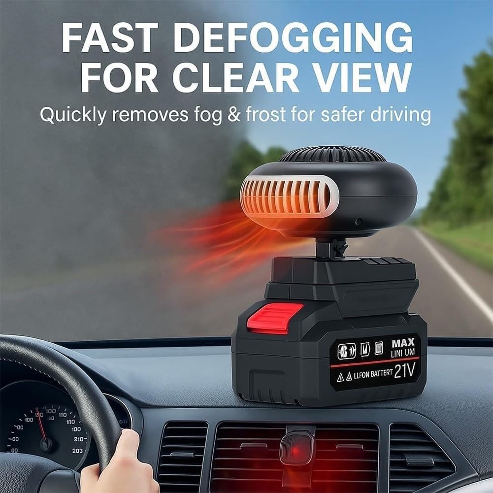 Chauffage a Batterie,Petit Chauffage De Voiture 170 W,,Désembueur De Vitres De Voiture Sans Fil Avec Piles, Pour Camping-Car, Tente, Voiture, Tricycle électrique, Bureau (1*battery, One Size)