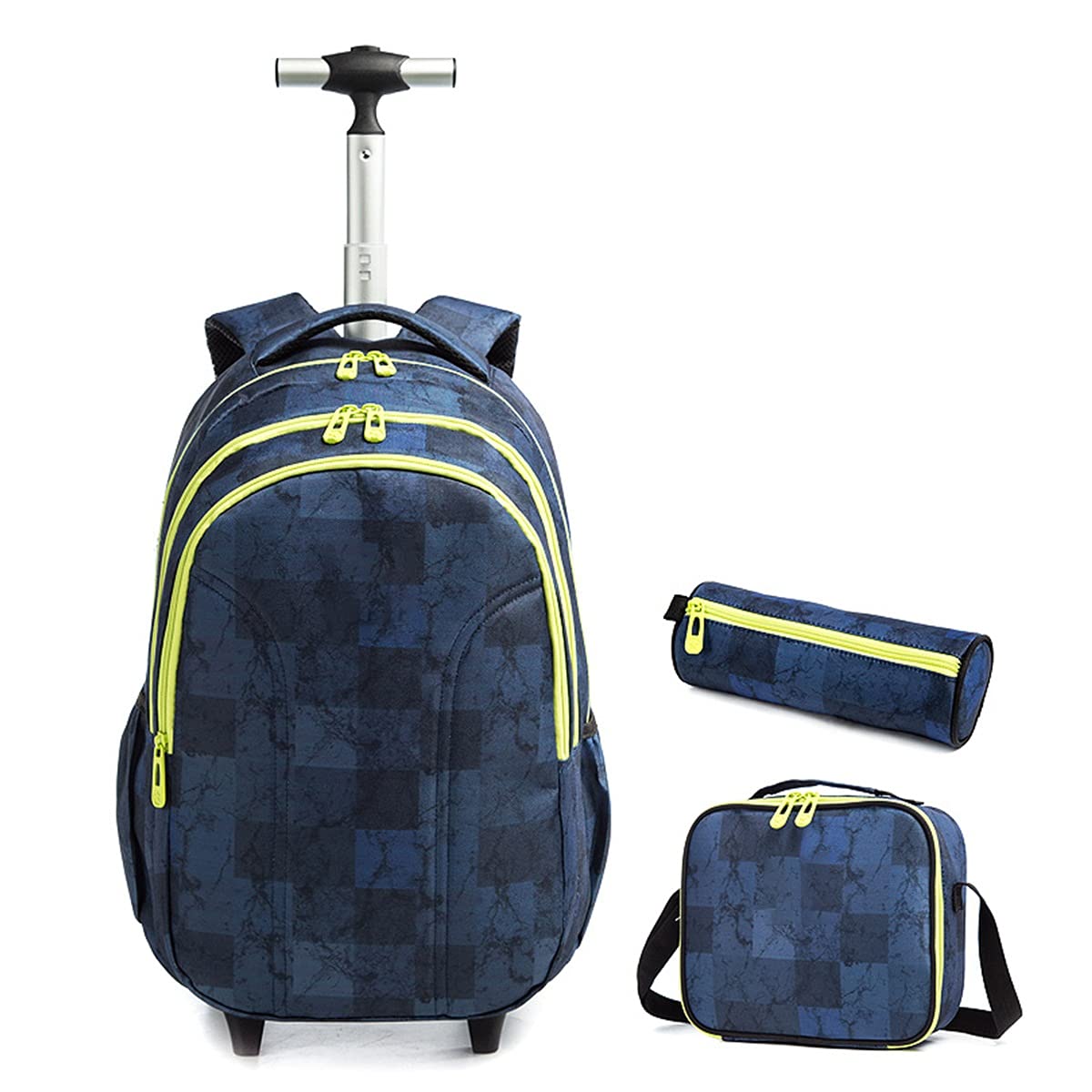 YUTCREChildren Trolley Bag Kids School Rolling Backpack Girls Backpack School Backpack with Lunch Bag Pencil Case Waterproof 2 Wheels Pupils Satchel for 1-6 Grade Students