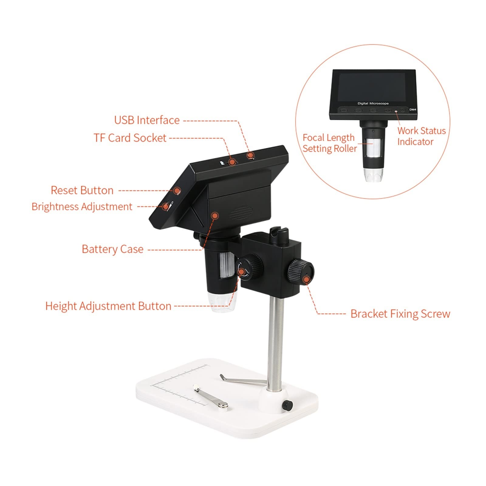 Microscopio Digital 1000X, microscopio con pantalla LCD de 4,3 pulgadas, lupa Digital de 720P con soporte for soldadura de reparación de placa de circuito Para uso de bricolaje