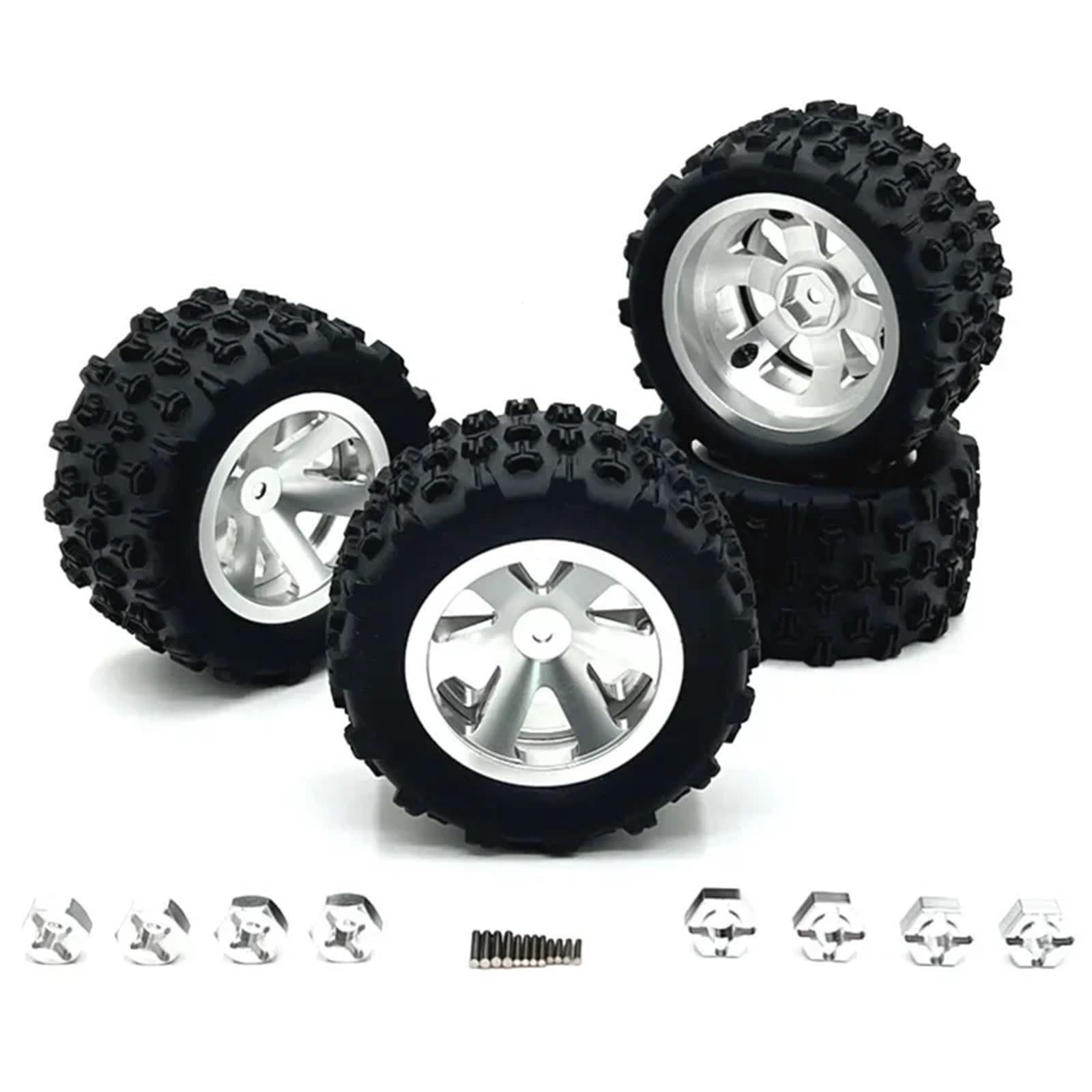 RC Models Spare Parts For MJX For Hyper Go 14209 14210 H6V3 14301 14302 14303 16207 16208 16209 16210 4Pcs Wheel Rim Tire Tyre RC Car Parts(Silver)