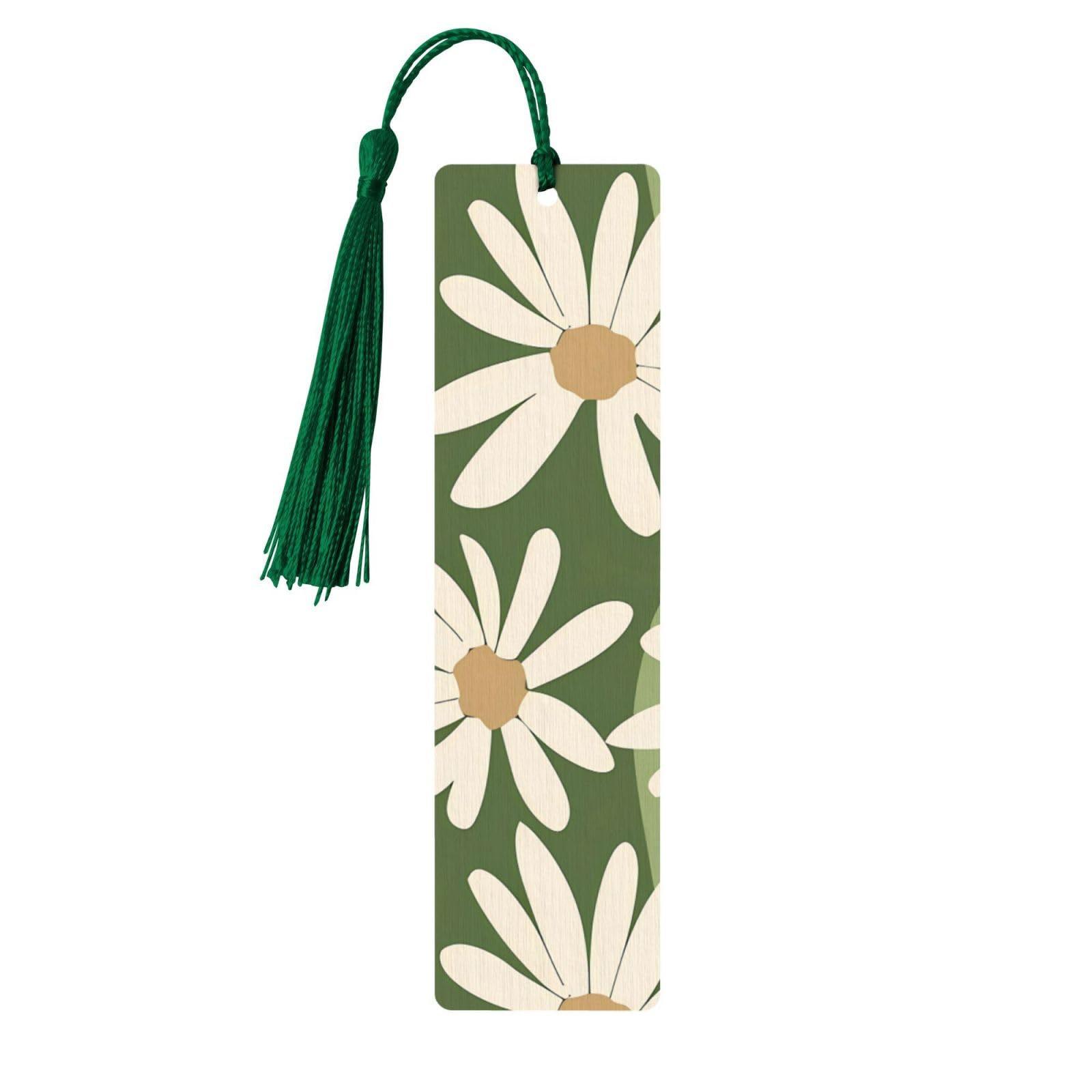 Vintage Flowers Double-Sided Print Vintage Flowers Bookmarks Wooden Book Marks with Dark Green Tassel, Tropical Floral Lightweight Page Markers Reading Accessories
