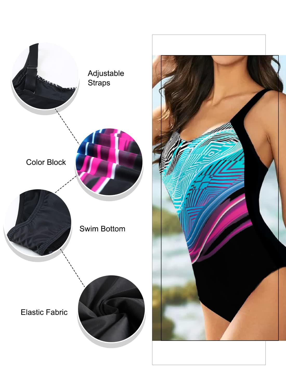 Dokotoo Costume intero da bagno da donna con controllo della pancia costumi da bagno con scollo a V cinghie regolabili imbottiti costumi da bagno bikini pipistrello abiti