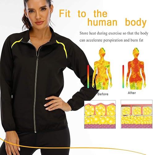 Miniatura 5 de SEXYWG Chaqueta de sauna para mujer, adelgazante, traje de sauna, camisa de manga larga, para entrenamiento, moldeador de cuerpo
