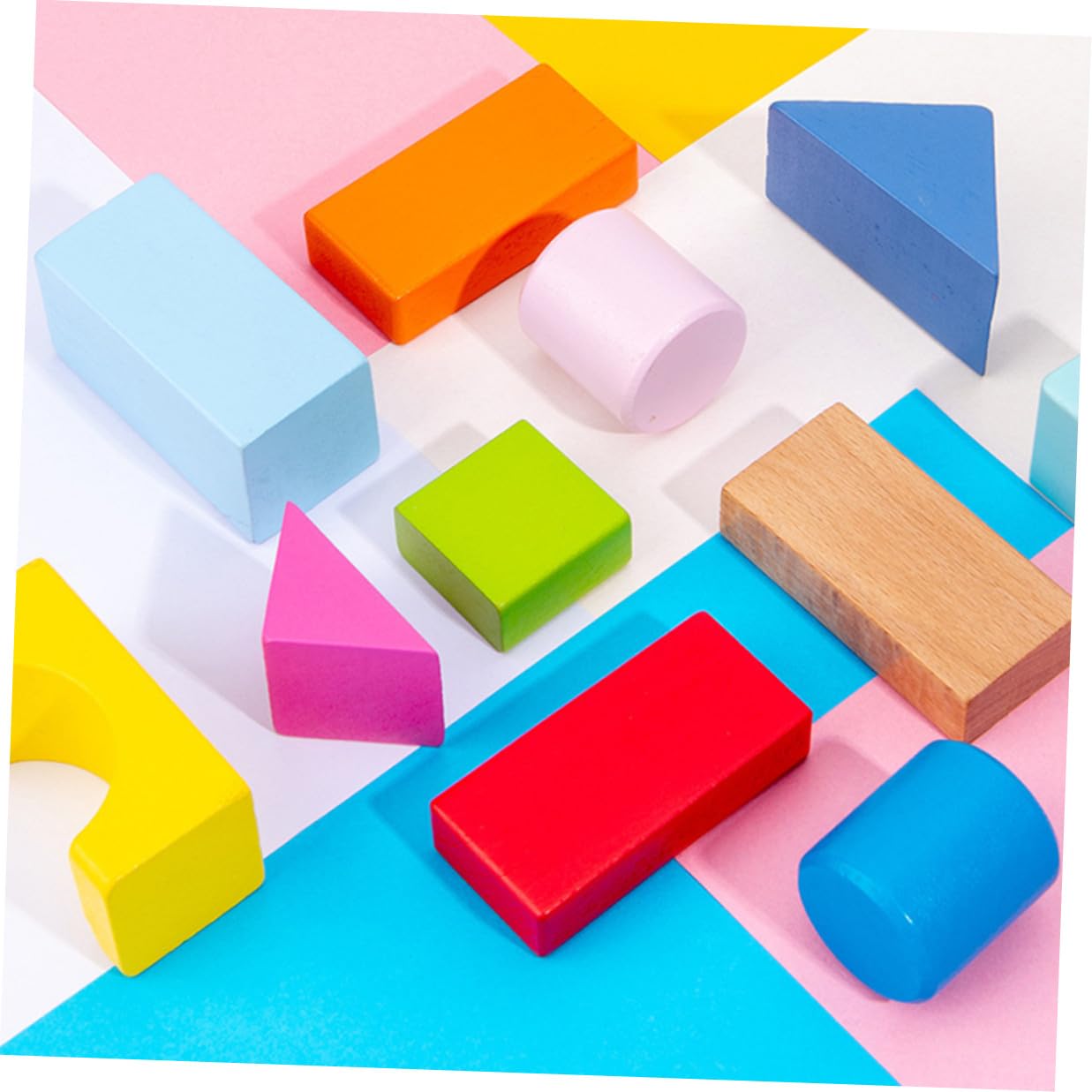 BESPORTBLE Juego de 100 Bloques de Madera Geométricos para Juguetes de Construcción Educativos para Bebés y Pequeños Set de Piezas Ecológicas para Desarrollo Creativo y Habilidades