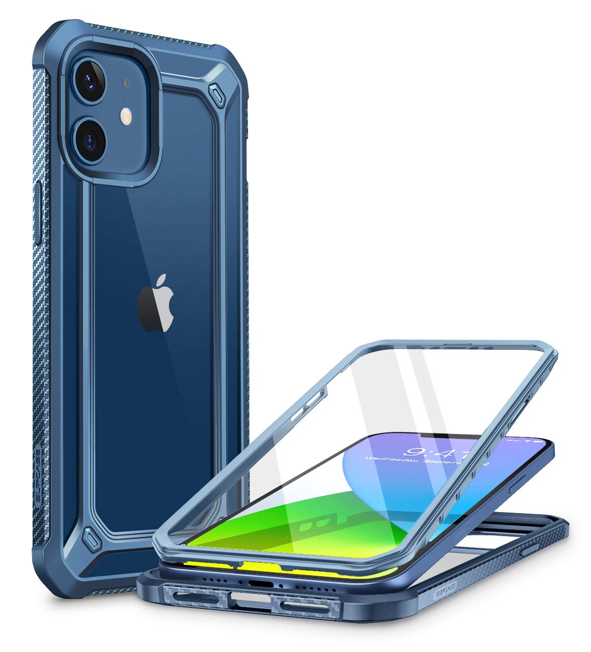 SUPCASEUnicorn Beetle EXO Pro Series Case for iPhone 12 Mini (2020 Release) 5.4 Inch, with Built-in Screen Protector Premium Hybrid Protective Clear Bumper Case(Aqua)