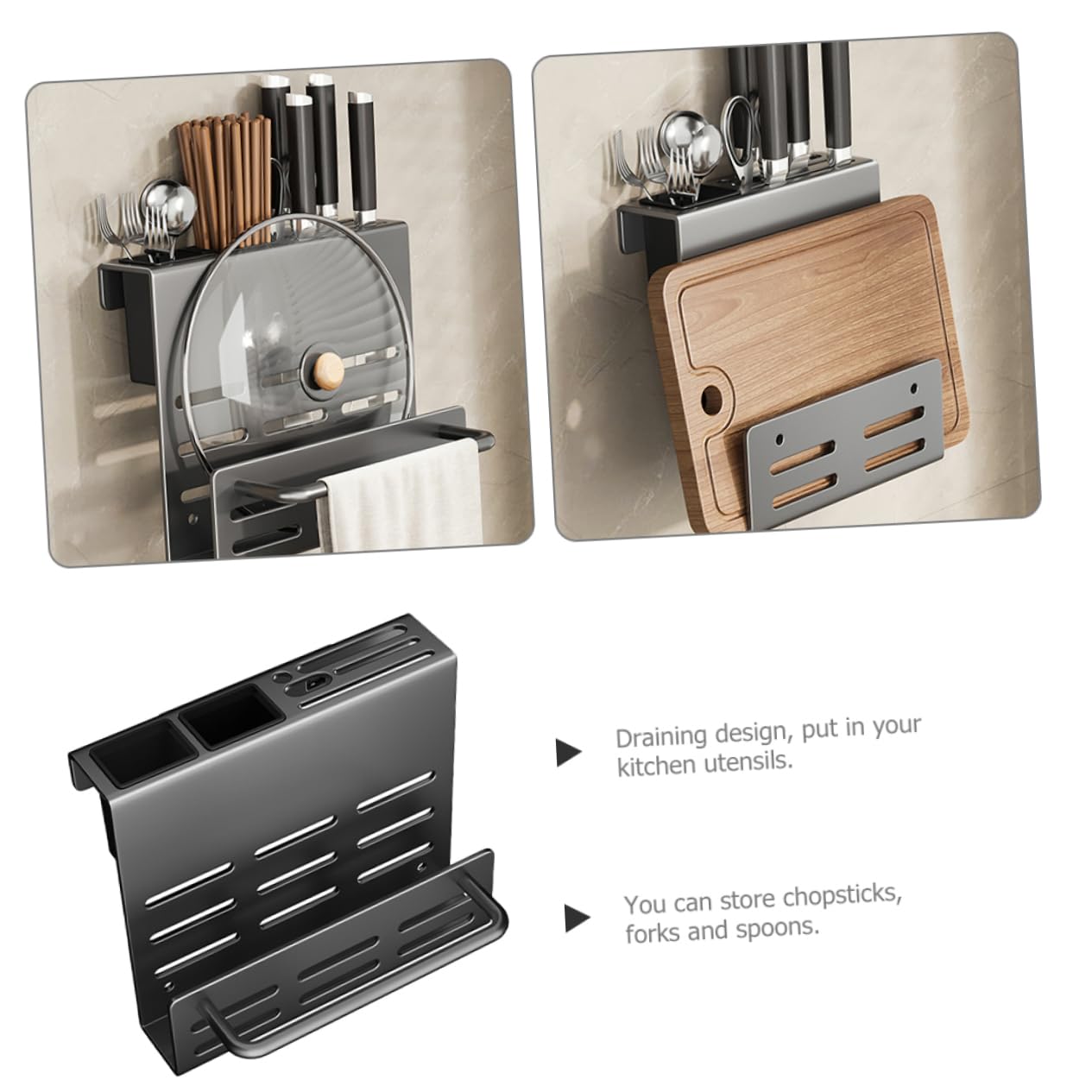 PRETYZOOM Porte-Couverts Mural Multifonction en Acier au Carbone Gris A8