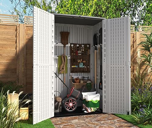 Image of Outdoor Storage Shed,KINYING Outdoor Storage Cabinet Waterproof with Double Doors,52 Cu.ft Resin Vertical Tool Shed for Garden,Patio,Backyard,4x2.5x6.6 FT