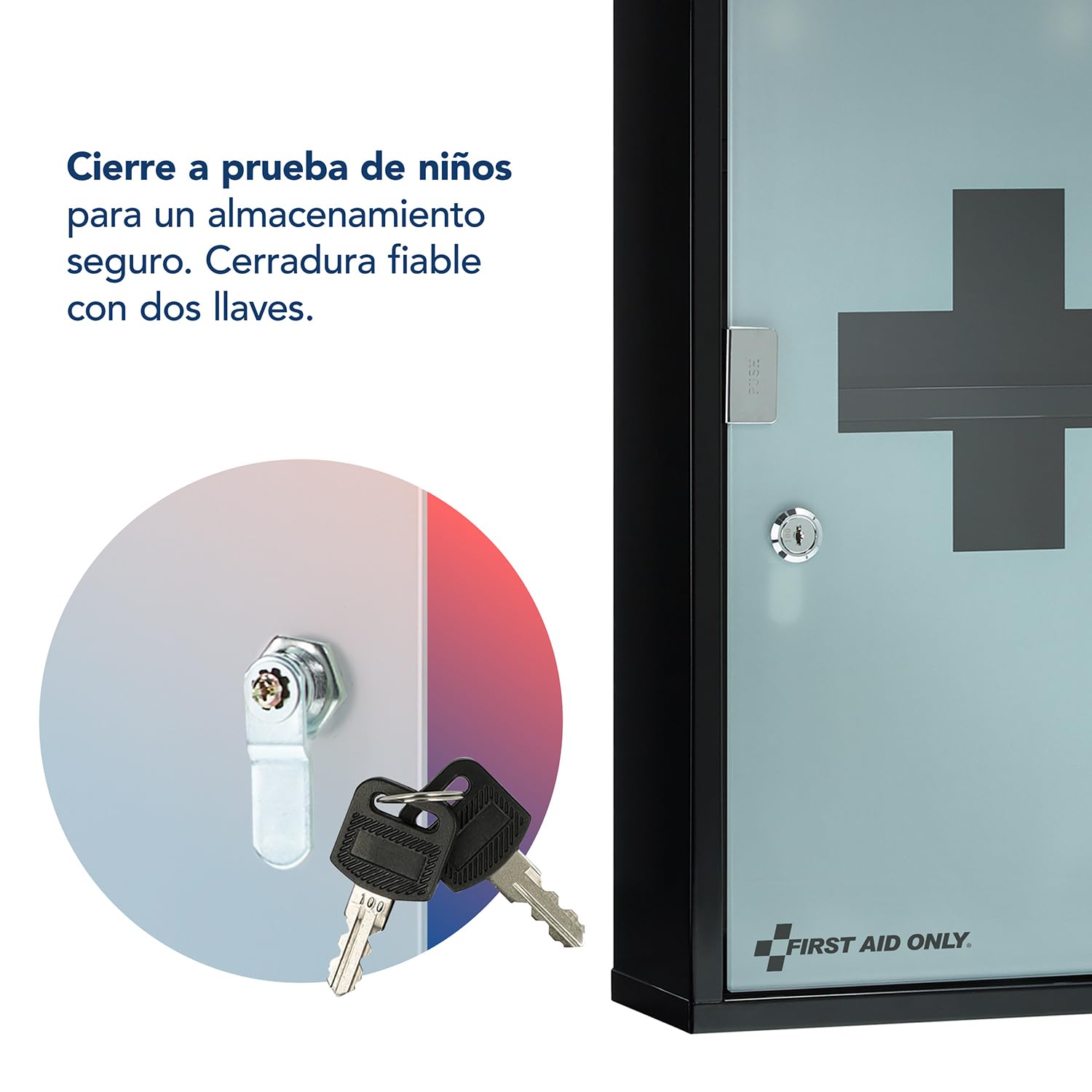 First Aid Only Botiquín Metálico Negro con 3 Compartimentos y Puerta de Cristal | Armario de Primeros Auxilios con Cerradura | Armario de Pared 50 x 30 x 12 cm | P-10202 00
