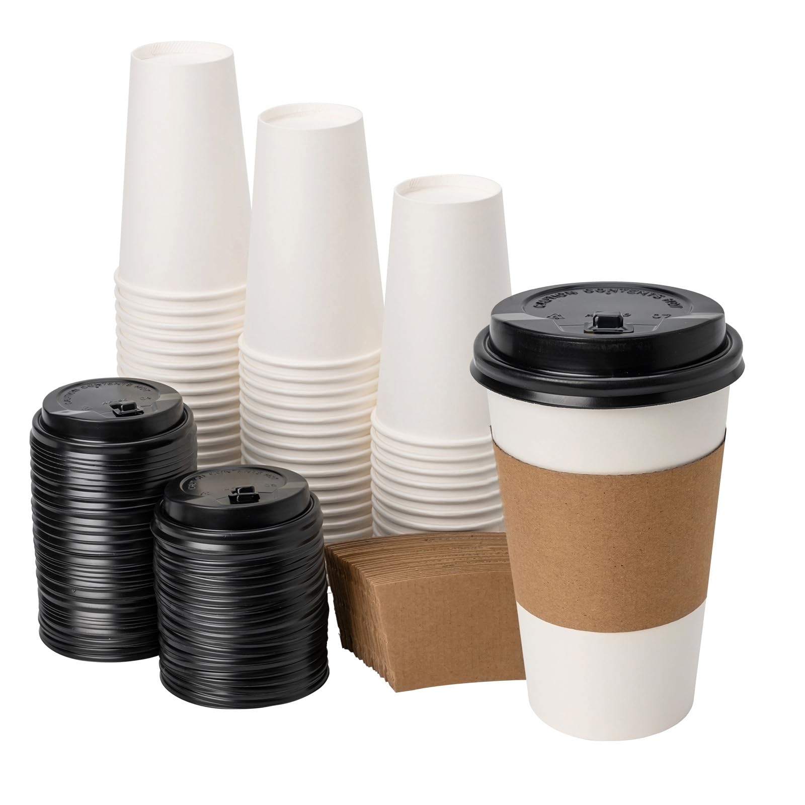 RACETOP [100 Pack] 16 oz Coffee Cups with Lids and Sleeves, Disposable Coffee Cups with Lids, Paper Coffee Cups for Party, Church, Travel and Home