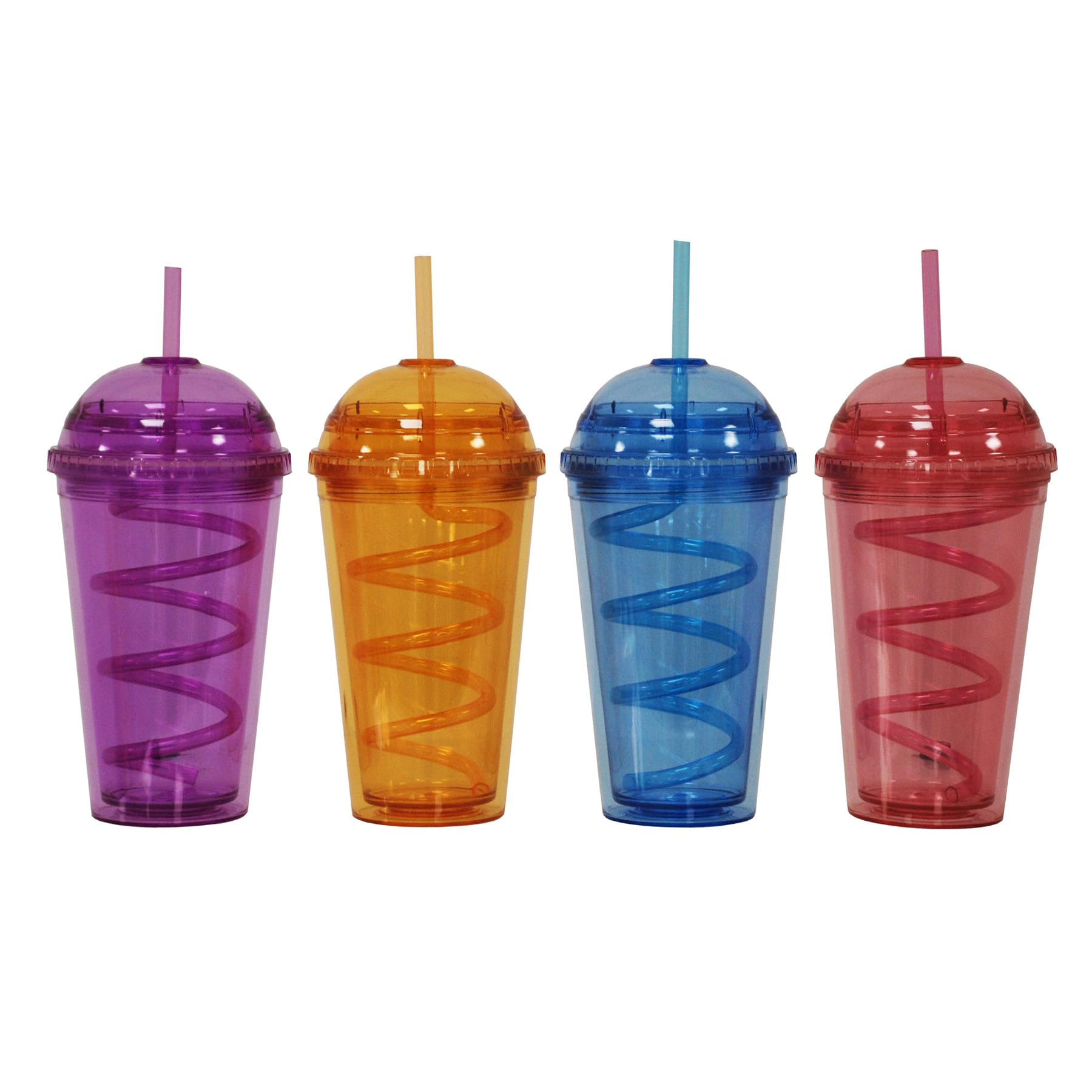 simpa 4PC 500ml Assorted Colours Double Wall Plastic Tumbler Set with Reusable Straw BPA Free