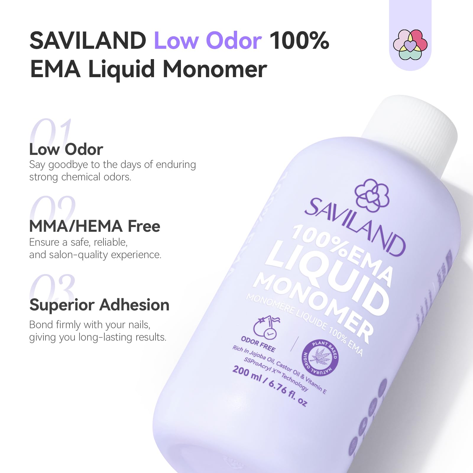 SAVILAND 200ml Advanced Monomer Acrylic Liquid: Low Odor Monomer for Acrylic Nails Pure EMA Acrylic Liquid Monomer Non-Yellowing Nail Monomer for Acrylic Powder Nail Extension Carving at Home - Image 2