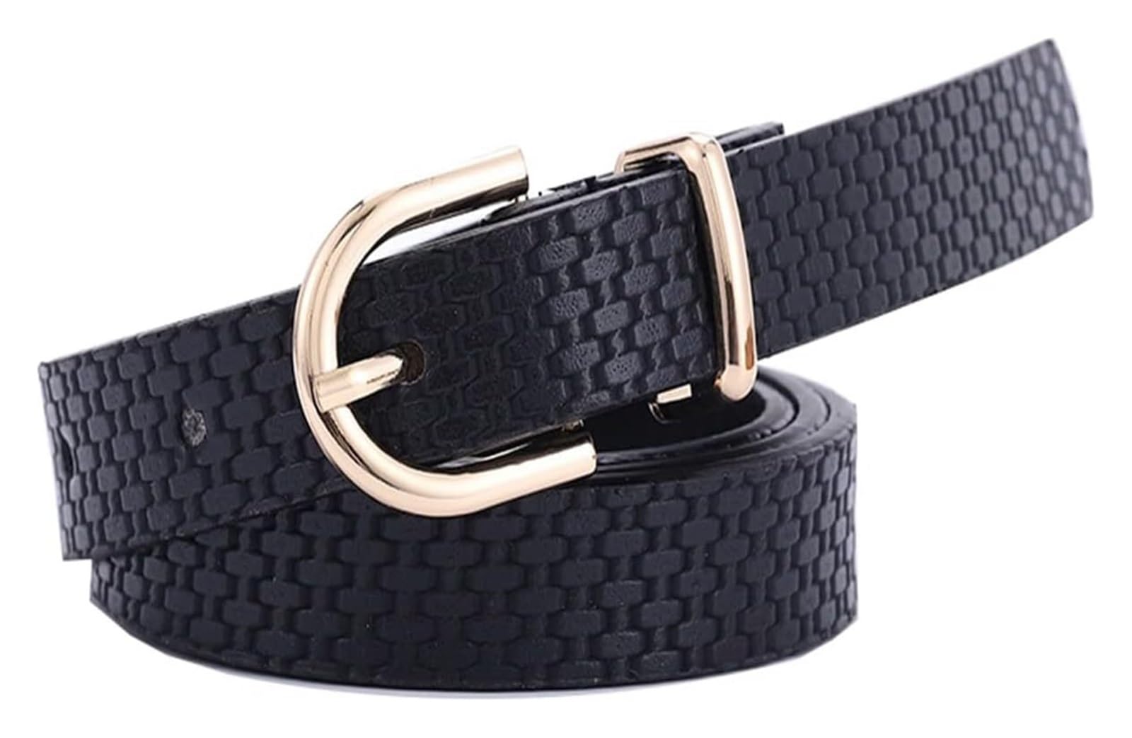 dfEDRd Ladies Waist Belt, 105cm Women Thin Leather Belts Minimalist Style Rosegold Buckle Candy Color Classic Waistband(Black)