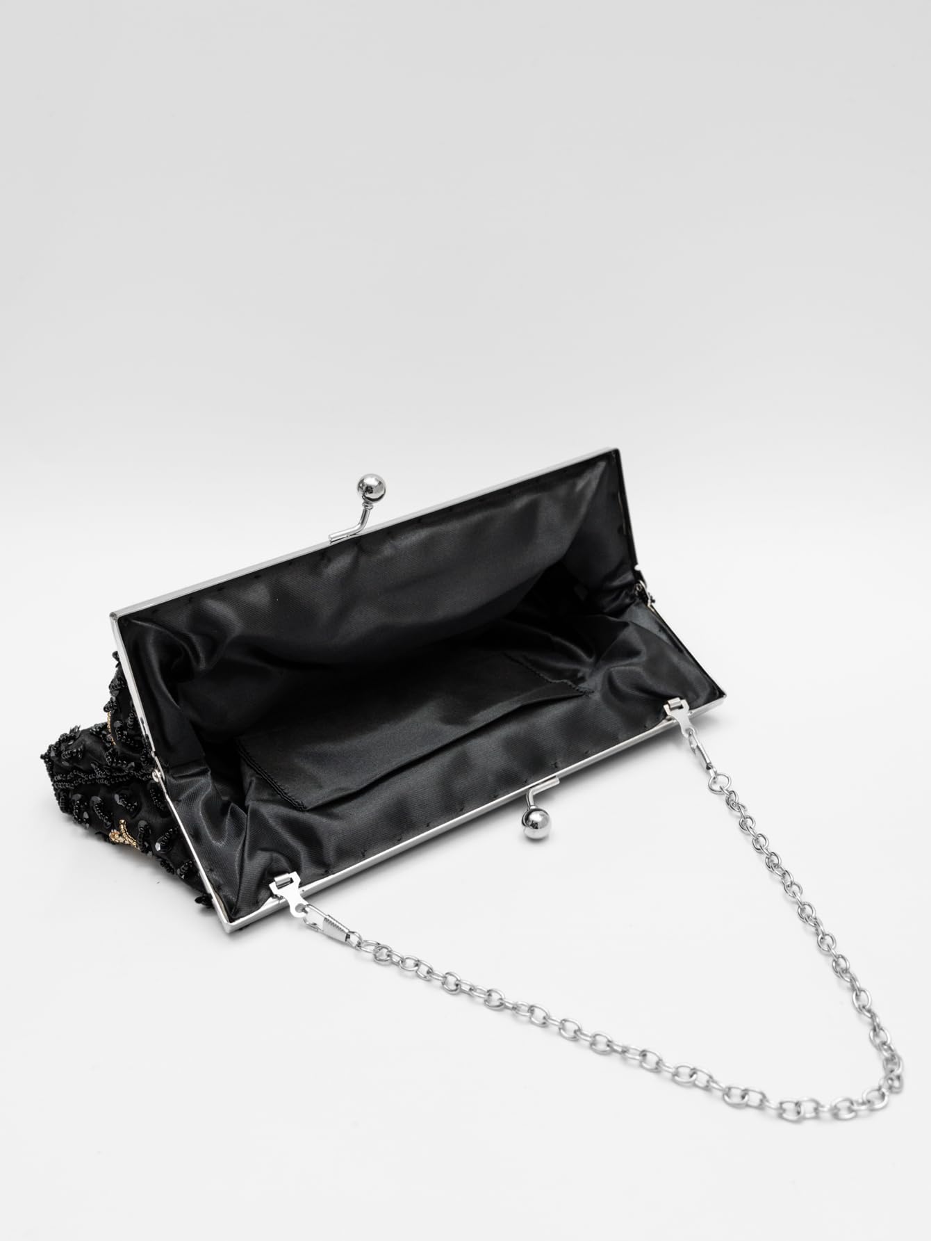 Elegante bolso de noche vintage con cuentas florales y mariposas para mujer, para novias, bailes, fiestas y formales, Negro -, Mini