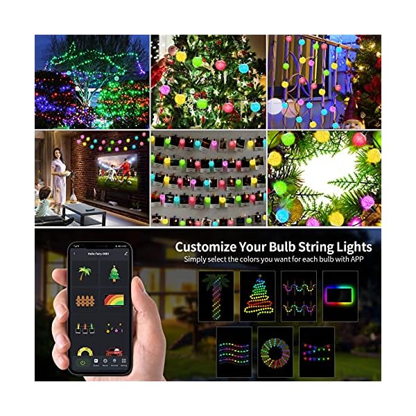 Lichterkette Außen, BEARTWO Smart RGB LED Lichterkette Glühbirnen mit APP und Fernbedienung, 7m 25 G40 Glühbirnen… – Bild 3