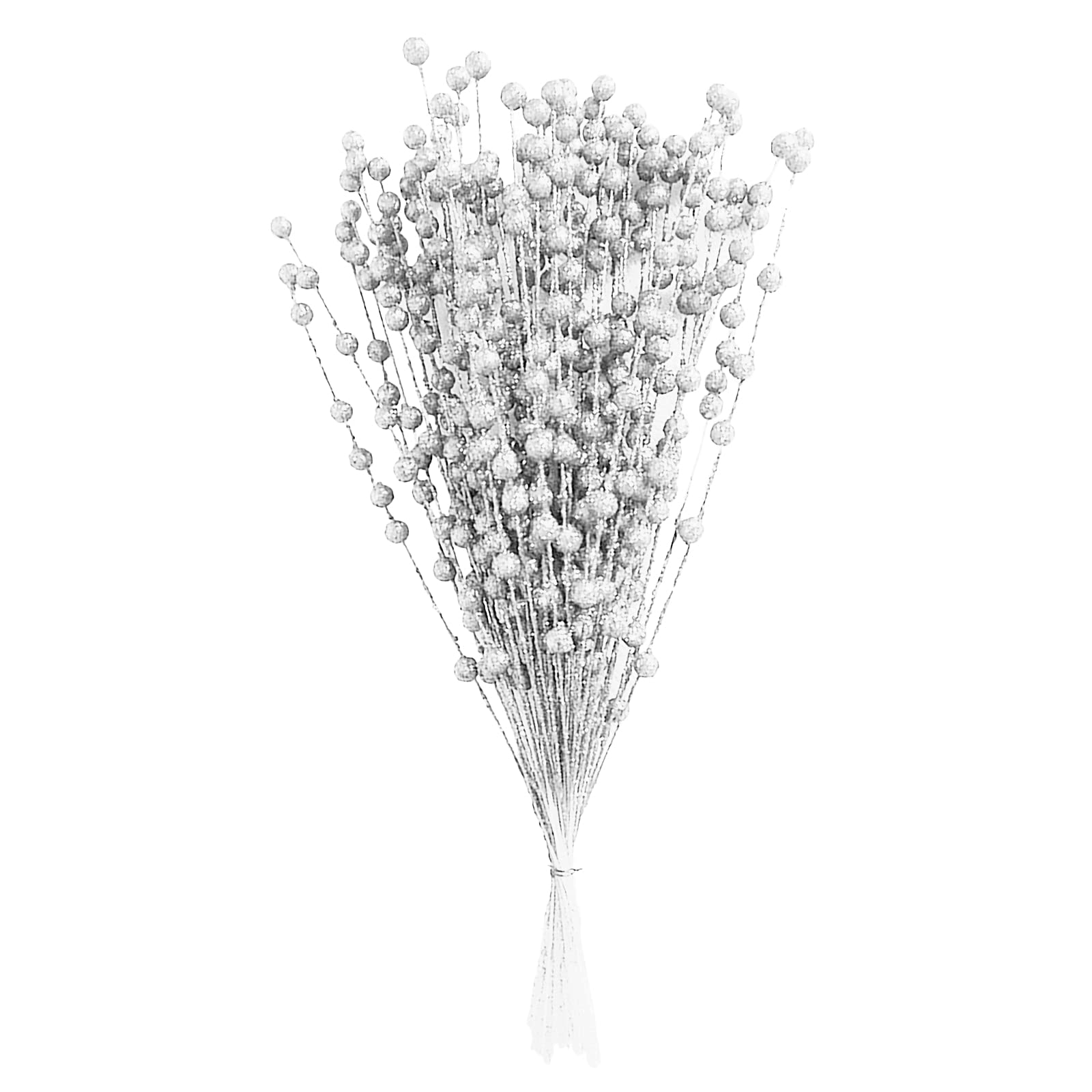 INIFLM 100pcs Artificial Glitter Berry Stem Ornaments, 15.7 Decorative Glitter Fake Berry Sprays for Xmas Tree DIY Crafts Home Decor (Silver)