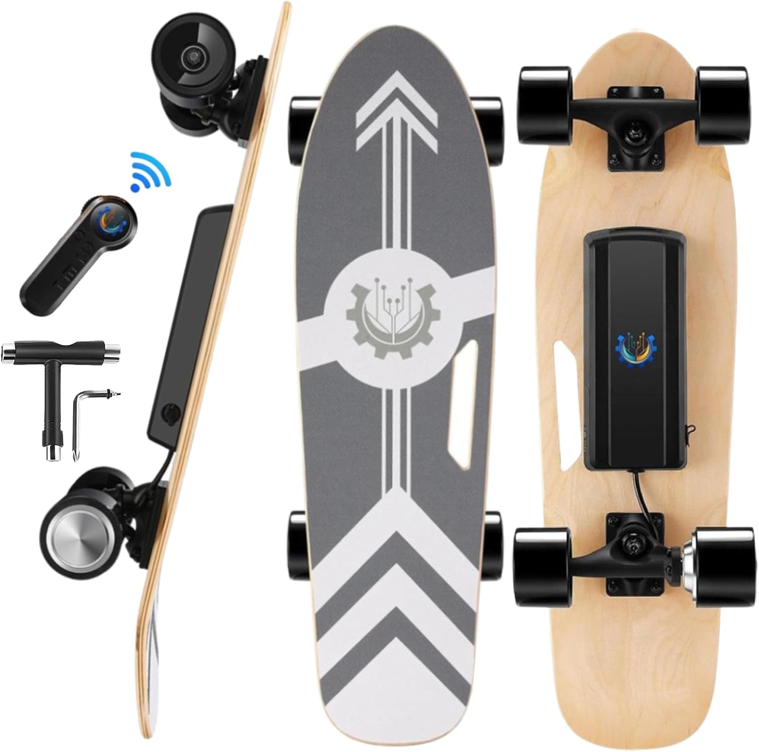 Caroma 350W Electric Skateboards with Remote, 12.4 MPH Top Speed, 7 Layers Maple, Portable Electric Longboard, Built in Intelligent BMS E Skateboard for Teens and Adults