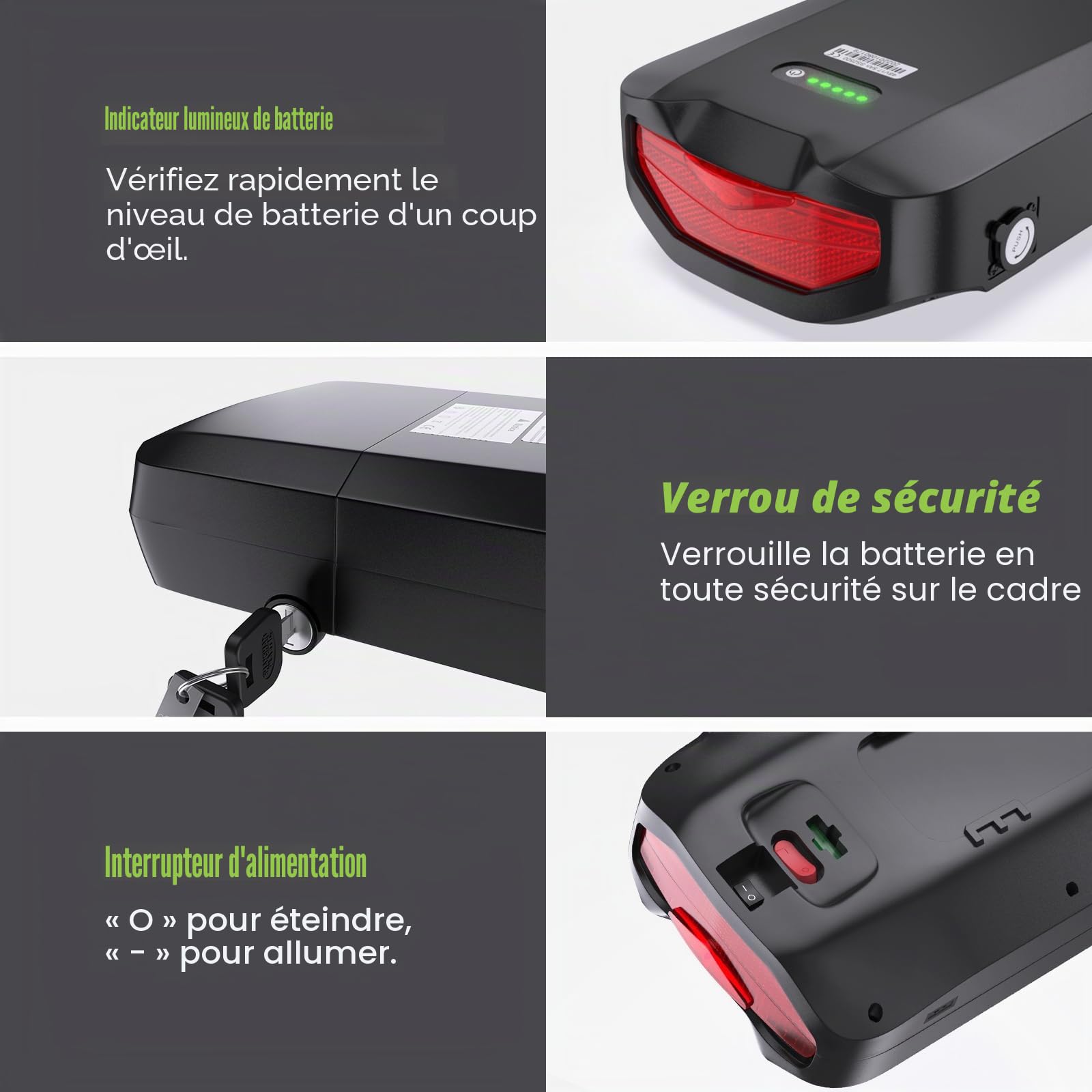 36V20,8Ah Porte-Bagages Batterie, Kit Conversion Vélo Électrique