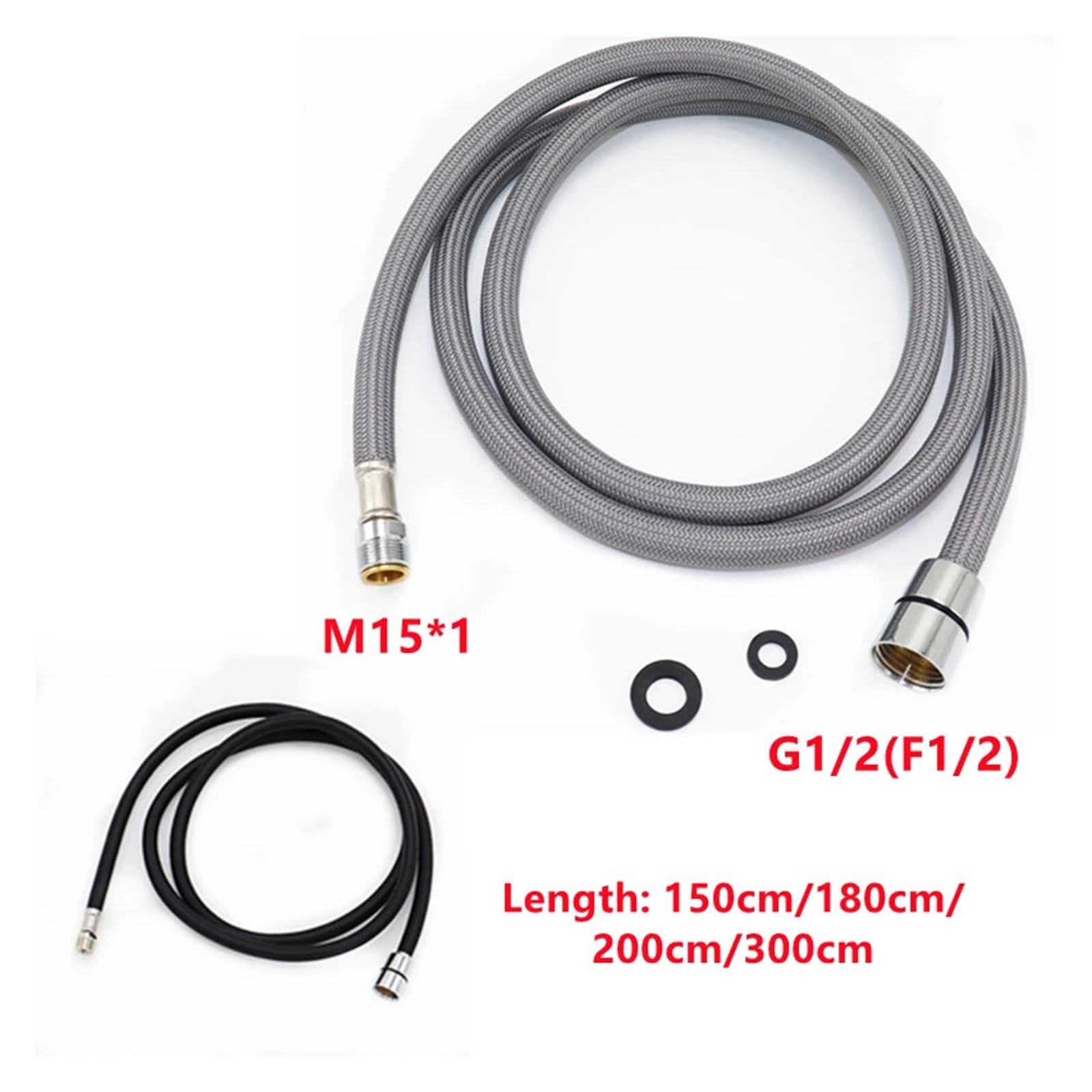 Ausziehbarer Küchenwasserhahn-Schlauch Küchenarmatur-Schlauch-Ersatz, herausziehbarer, geflochtener, flexibler Sanitärschlauch aus Nylon, G1/2 M15 x 1, Spinnrohr-Zubehör(Black,300cm)