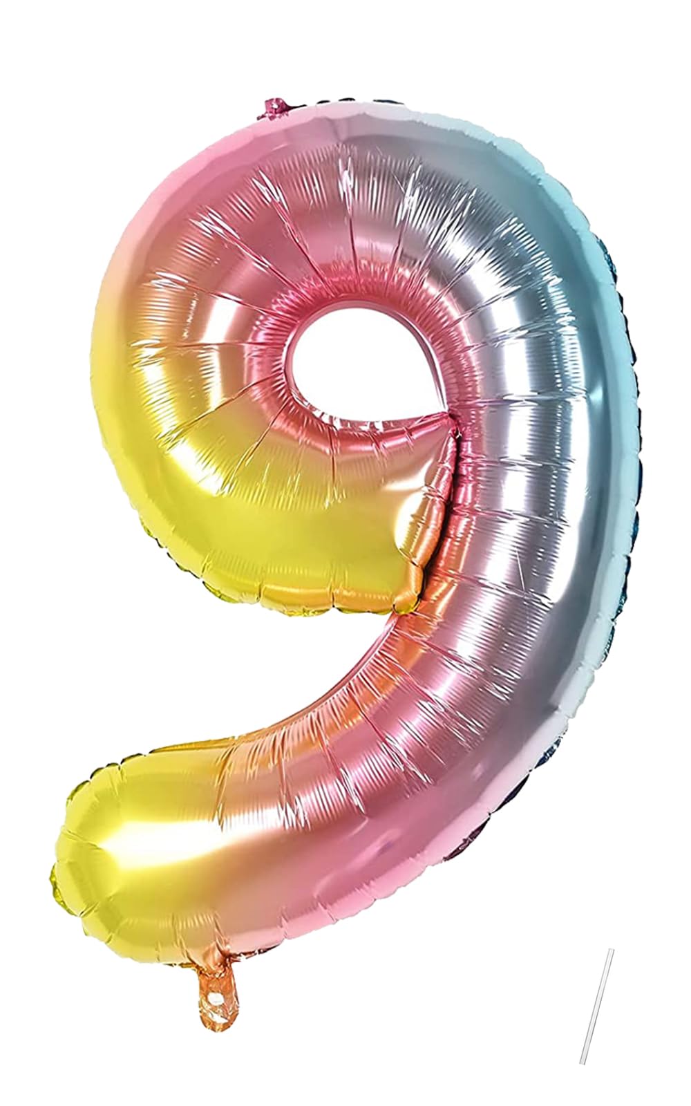 Rainbow Foil Balloon Number 9 with Unicorn - 100 cm, Helium-Filled for Birthday, Wedding, Party Decoration
