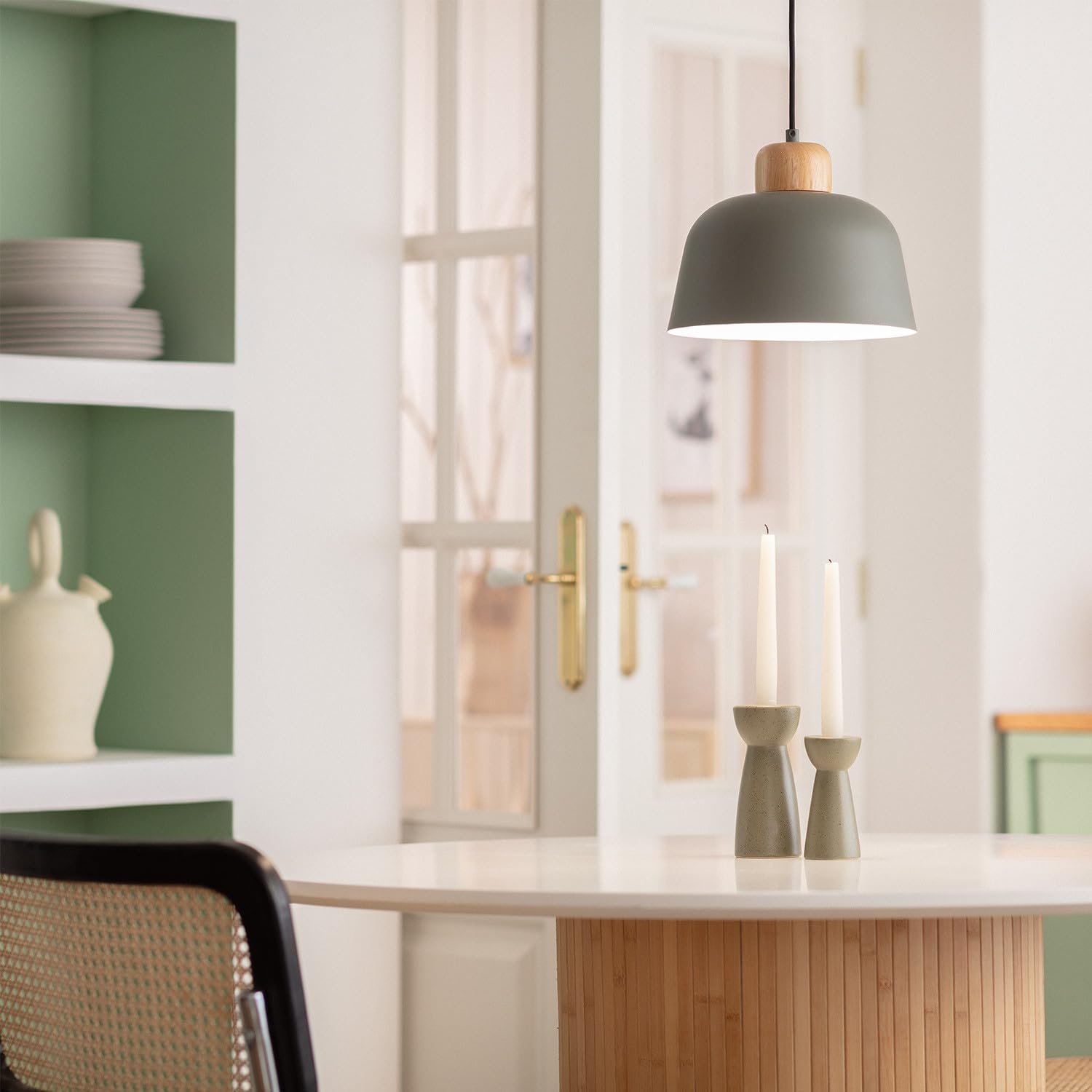 LEDKIA Lámpara Colgante Metal y Madera Wawak Verde Celadón