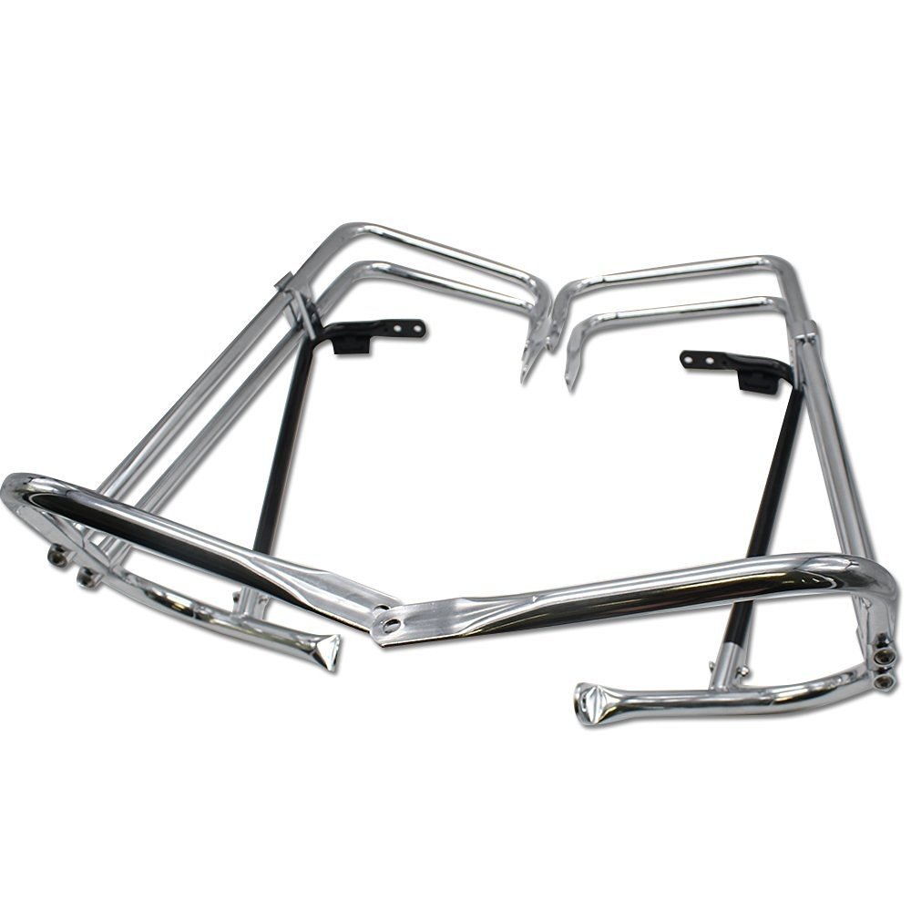 HTTMT SG05- Twin Rail Chrome Saddlebag Guard Kit Compatible with Harley Davidson 1997-2008 FLHR and FLHT/ 2006-2008 FLHTCUSE / 1998-2008 FLTR