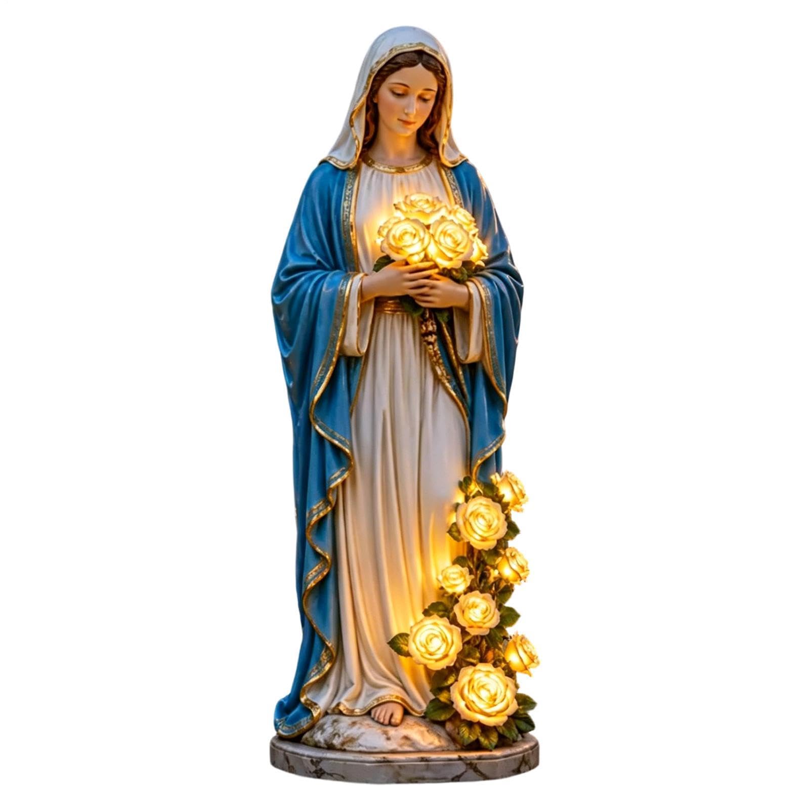 Qooplu Virgin Mary Garden Light, Solar Outdoor Mary Statue With LED Glowing Roses, Blessed Mother Garden Statue For Catholic Decor, Christian Yard Decor, Memorial Present For Women, Mom