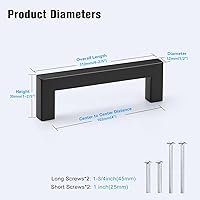 Vista 2 de KNOBWELL Paquete de 20 manijas de cajón de barra cuadrada de 4 pulgadas, color negro, manijas de armario de cocina, tiradores de cajón negros