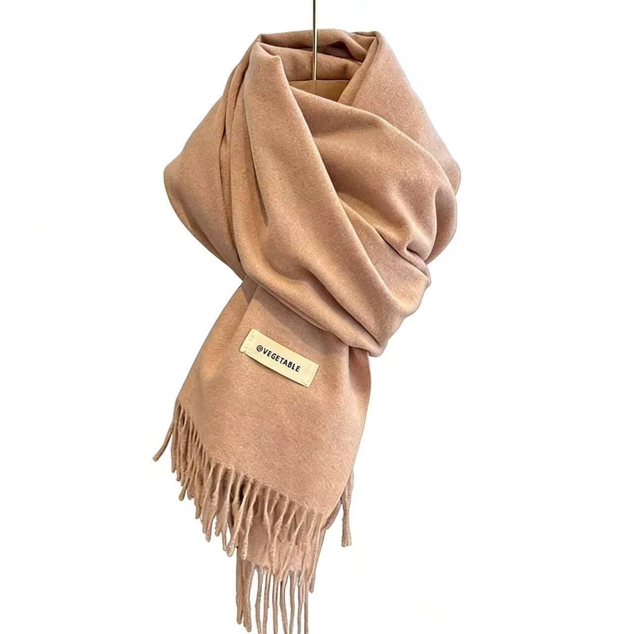 JosuE Winter Cashmere Scarf Women Thick Warm Shawls Wraps Solid Color Tassel Lady Blanket