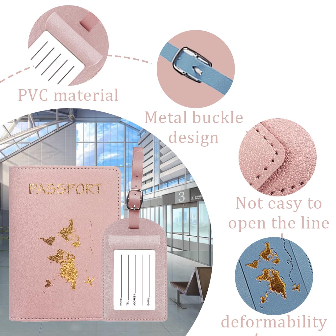 Auefudq Porte-Passeport Housse, 2 Pcs Couvertures De Passeport Et 2 Pcs Étiquette Valise, Pu Cuir Imperméable Etiquette Bagage Pour Les Couples Fête De Mariage Honeymoon Voyage