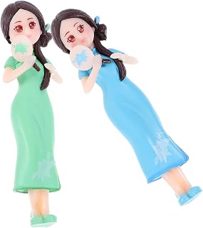 UPKOCH 2pcs Chinese Style Cheongsam Girl Resin Figurines Flat Bottom Decor | Stable Resin Craft, Lovely Creative Figure Set, Indoor Desktop Accent, Housewarming Gift Ornament
