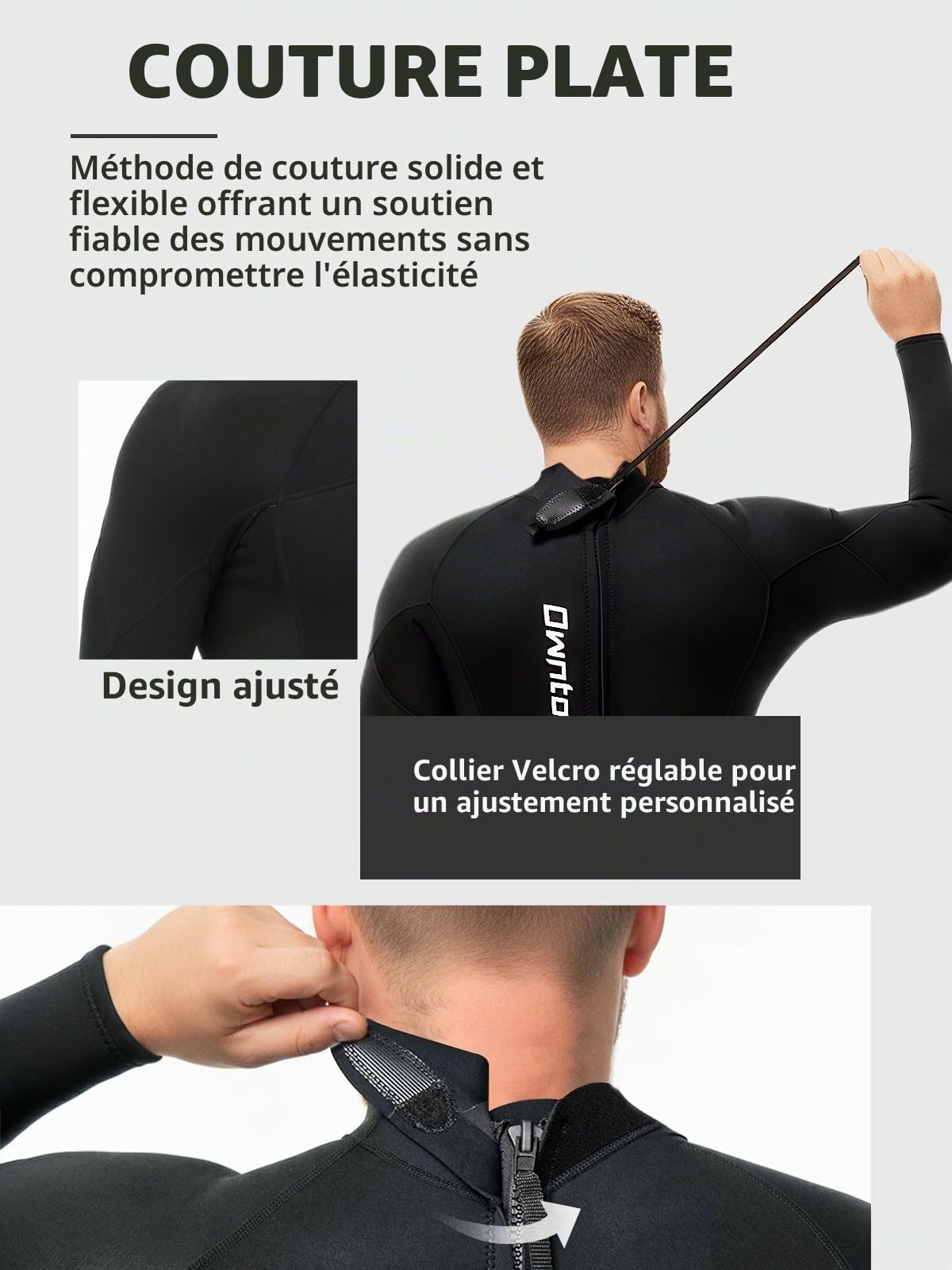 Owntop Combinaison de plongée thermique en néoprène de 3/2 mm avec fermeture éclair dans le dos pour homme et femme, pour plongée en eau froide et surf