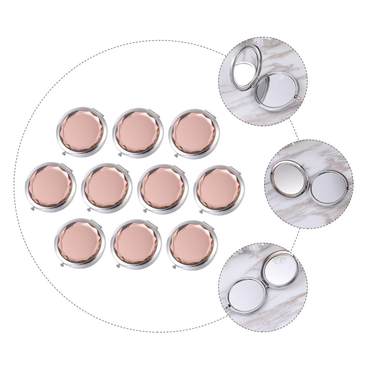 10 Stück Reise Taschenspiegel Doppelseitig Faltbar aus Metall und Glas Leichter Tragbarer Schminkspiegel für Damen für Handtasche und Schule