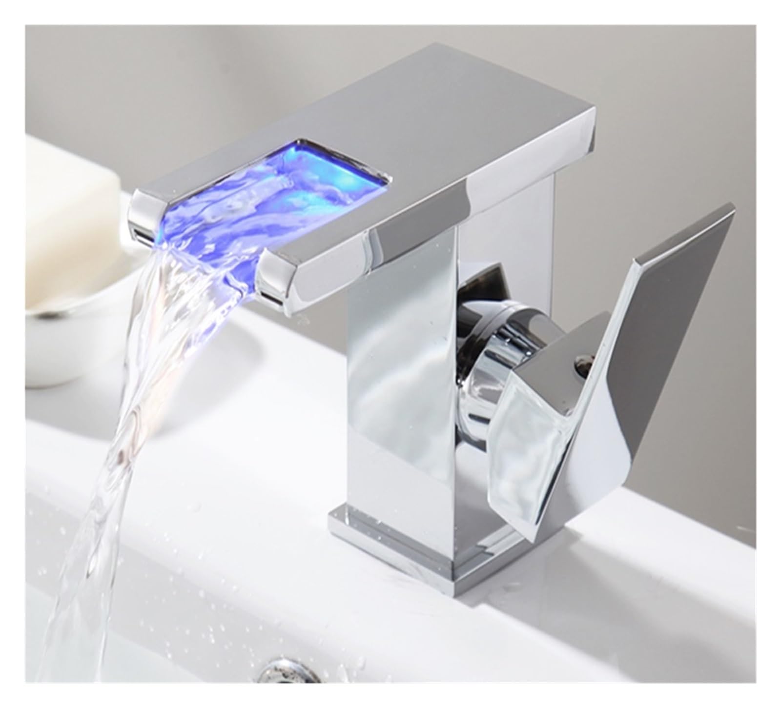 Bathroom taps, Temperature LED Display Waterfall Basin Faucet Bathroom Wash Sink Deck Mounted