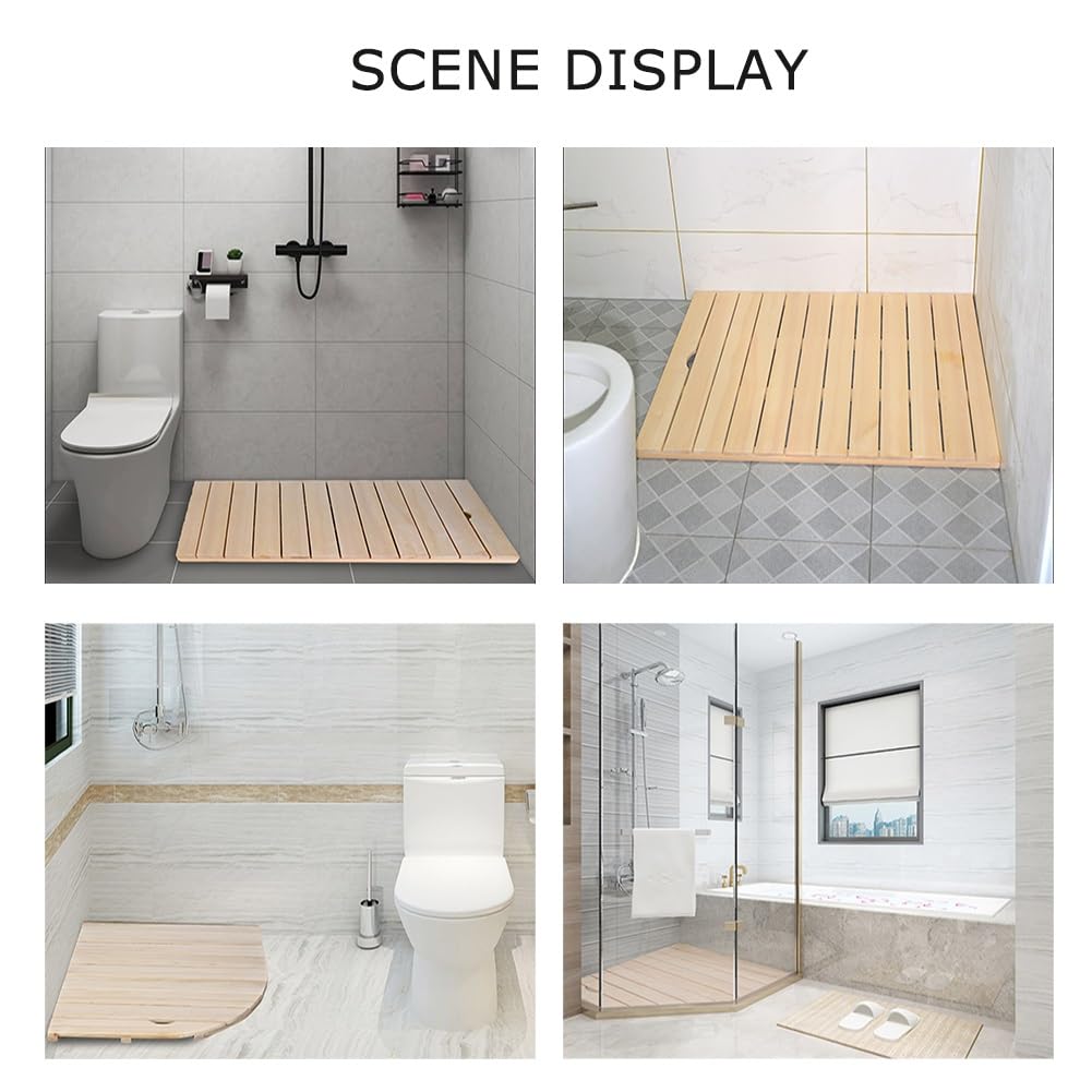 Pedana Doccia Legno 50x50 50x60 60x60 65x65 80x80, Tappetino Vasca Antiscivolo per Piatto Doccia - Dimensioni e Forma Personalizzate per Anziani Spa(Natural,30 x 30 cm)
