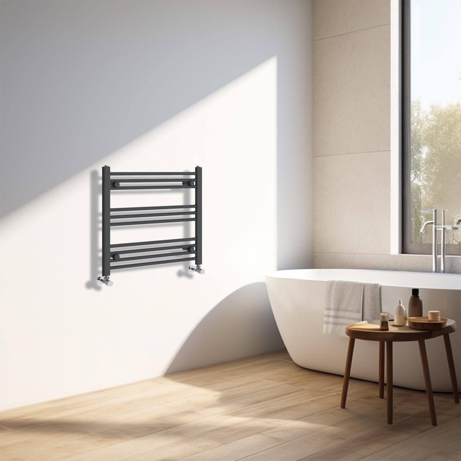 Nrg Anthracite Heated Towel Rail Straight Designer Bathroom Radiator - 600×600Mm