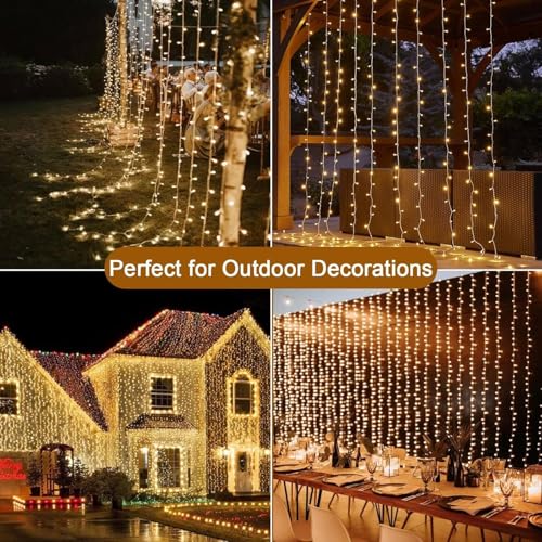 yowin Curtain Lights 600 LED 6m x 3m Christmas Window Lights, 8 Modes Plug in Curtain Fairy Lights Outdoor Waterproof Waterfall Christmas Lights for Gazebo Wall Wedding Xmas Decorations (Warm White) yowin Curtain Lights 600 LED 6m x 3m Christmas Window Lights, 8 Modes Plug in Curtain Fairy Lights Outdoor Waterproof Waterfall Christmas Lights for Gazebo Wall Wedding Xmas Decorations (Warm White)