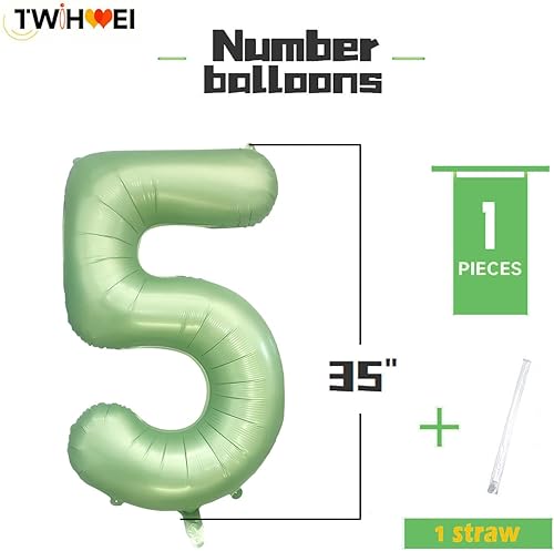 Miniatura 2 de Globos verdes del número 5 de 40 pulgadas, decoración de fiesta verde mate, globo retro grande verde oliva para fiesta temática de zoológico