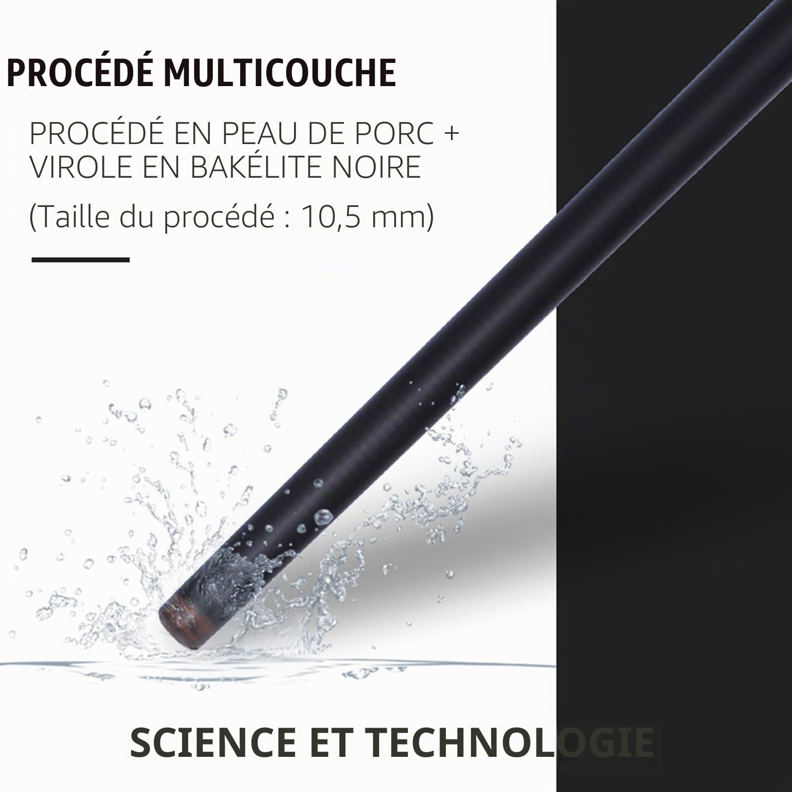 OKHEALING Queue de Billard Professionnelle en Fibre de Carbone 145cm, Tête 10.5mm, Légère et Durable Queue de Tournoi Haut de Gamme (Noire)
