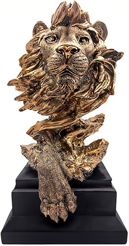 Miniatura 6 de CUZOKOLA - Estatua de león, moderna decoración de cabeza de león real para decoración de estantería del hogar y decoración de oficina para hombres y