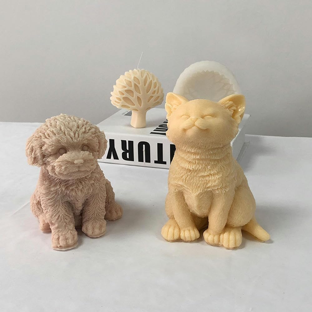 Stampo Per Candele Stampo In Silicone Per Candela Per Aromaterapia Con Gatto Seduto E Gattino, Stampo Per Gatti Animali Fai-Da-Te - Bianco