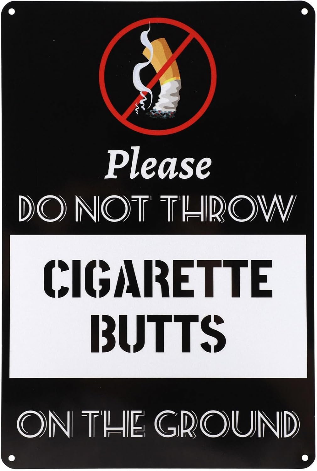 SMAZDFXX Please DoThrow Cigarette Butts On The Ground Signs, Waterproof Aluminum Reflective Metal No Butts Sign for Outdoor Indoor Restaurant Garden Bathroom 12"x16"