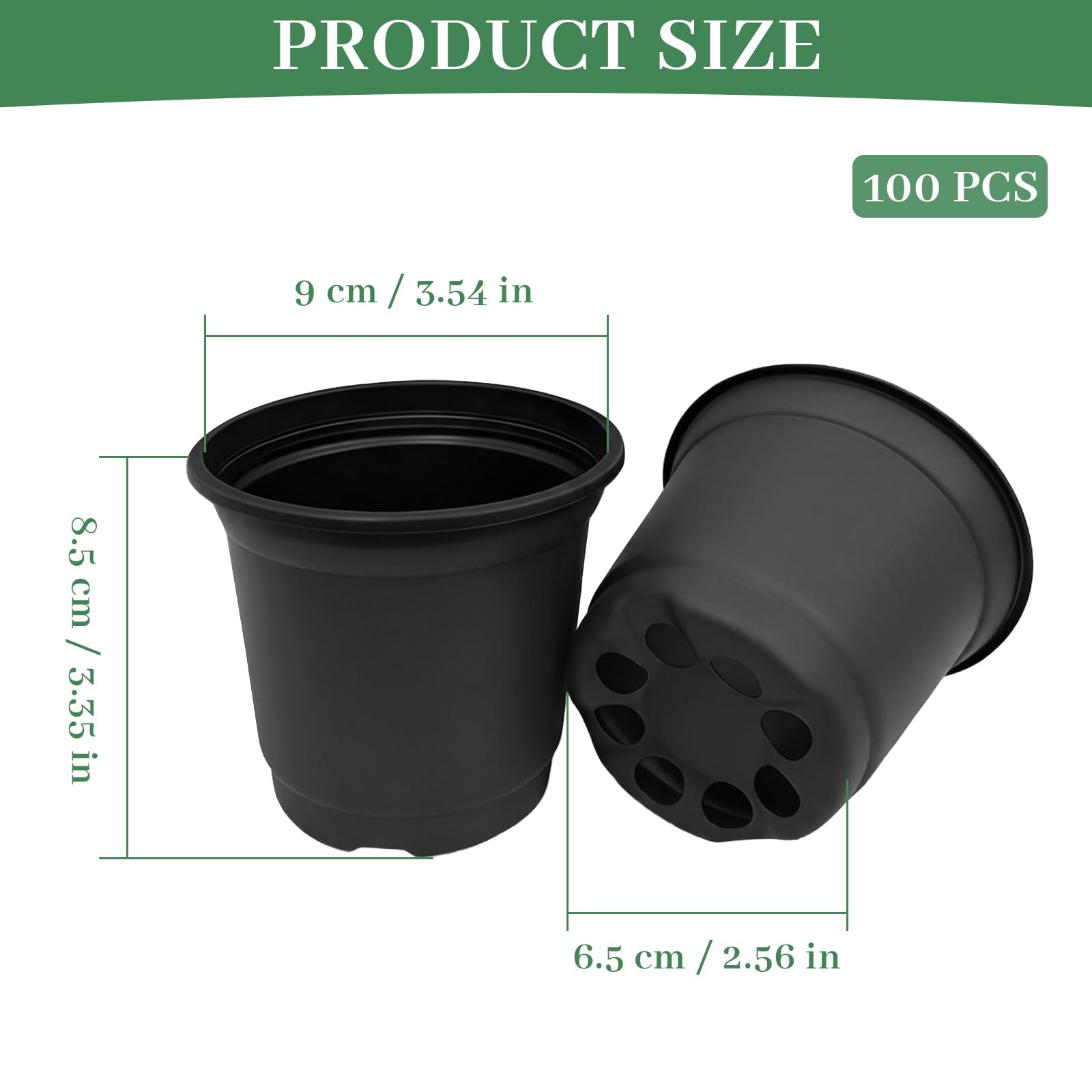 Bellanova 100 Pezzi Vasetti per Piantine 10 cm, Vasi Plastica per Piante con Fori di Drenaggio, per Semina, Talee e Trapianto, Riutilizzabili (100, 10cm Schwarz)