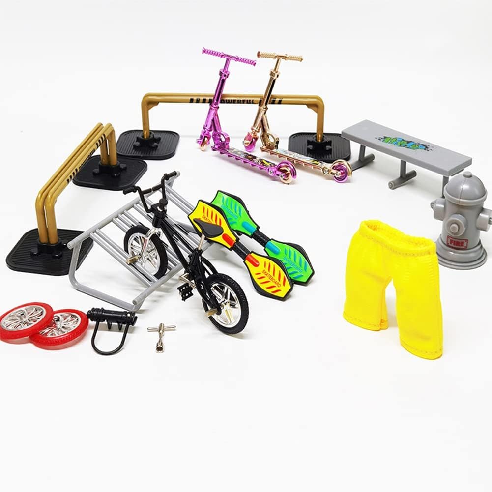 Mini Simulation Bicycle Finger Skateboard Field Scene Combination Toy Set Scooter + Bicycle + Pants