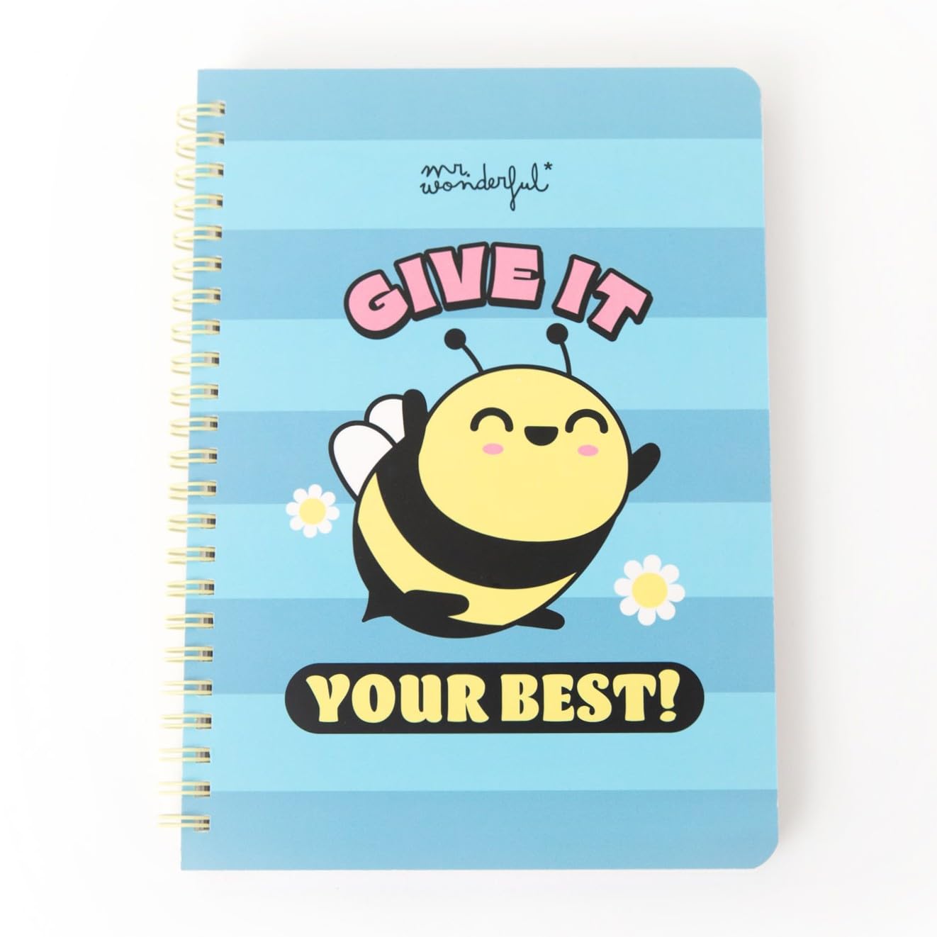 Mr. Wonderful - A5 Bee Hardcover Notebook - Spiral Bound - Give it your best! - 160 squared pages - Includes stickers