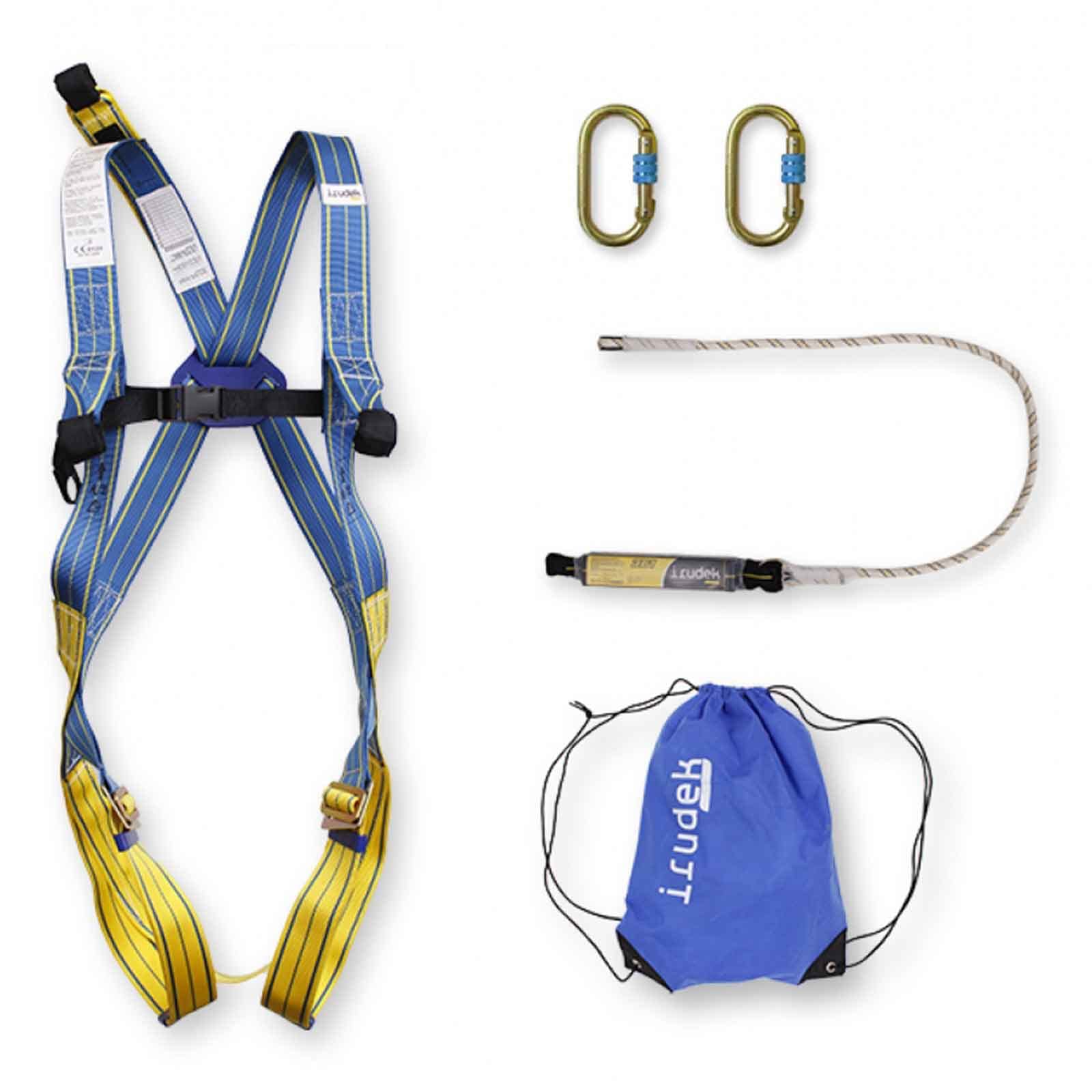 Irudek KIT APENINOS L-XL - Kit Anticaídas Certificado para Trabajos en Altura | Arnés Light Plus 2 + Absorbedor con Cuerda + 2 Mosquetones Steelsafe | EN 361 / EN 362 / EN 355