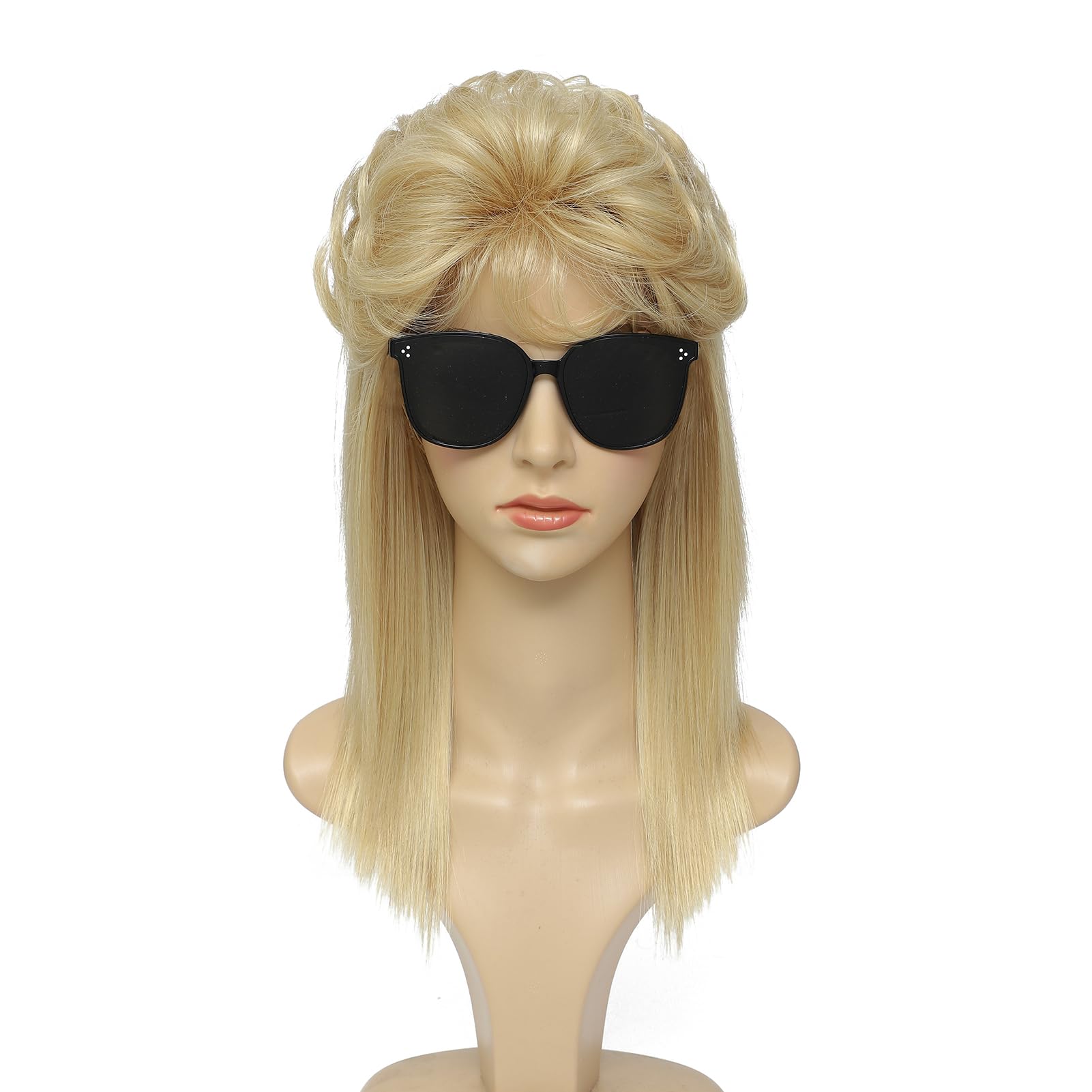 Mullet Wig for Women, 80s 90s Costume, Fancy Party Accessory, Halloween (Light Blonde)
